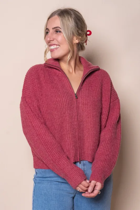 Bridie Knit Zip Through in Berry - All About Eve made by All About Eve