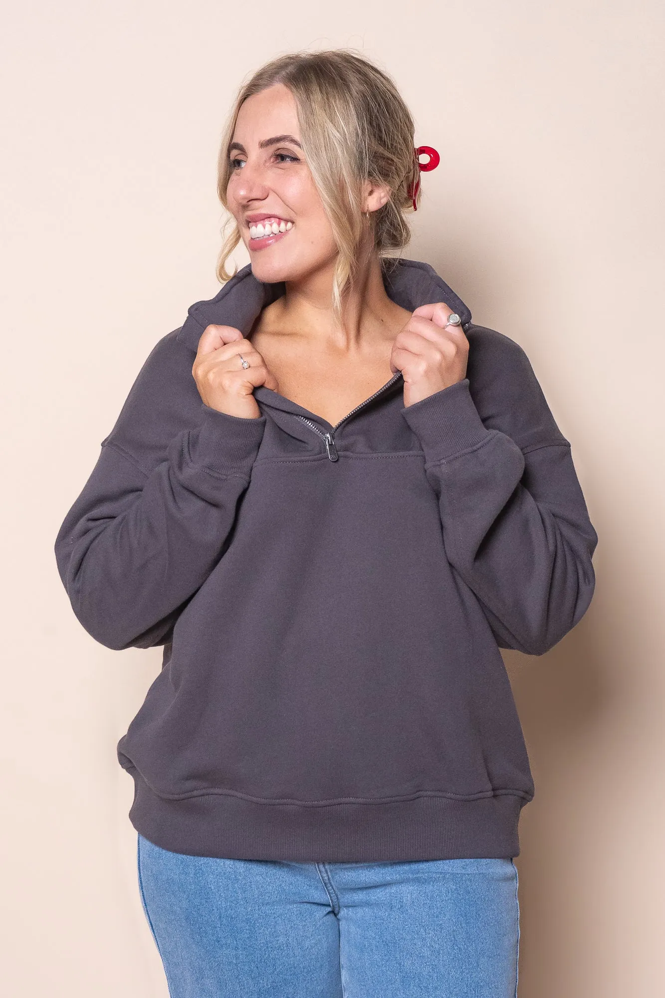 College Zip Crew in Charcoal - Foxwood sold by Always Alice