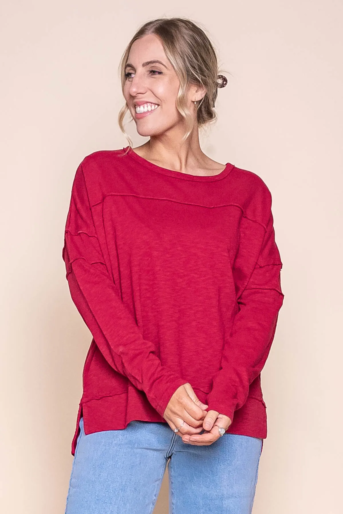 Jayne Throw On Top in Rhubarb Red - Foxwood sold by Always Alice