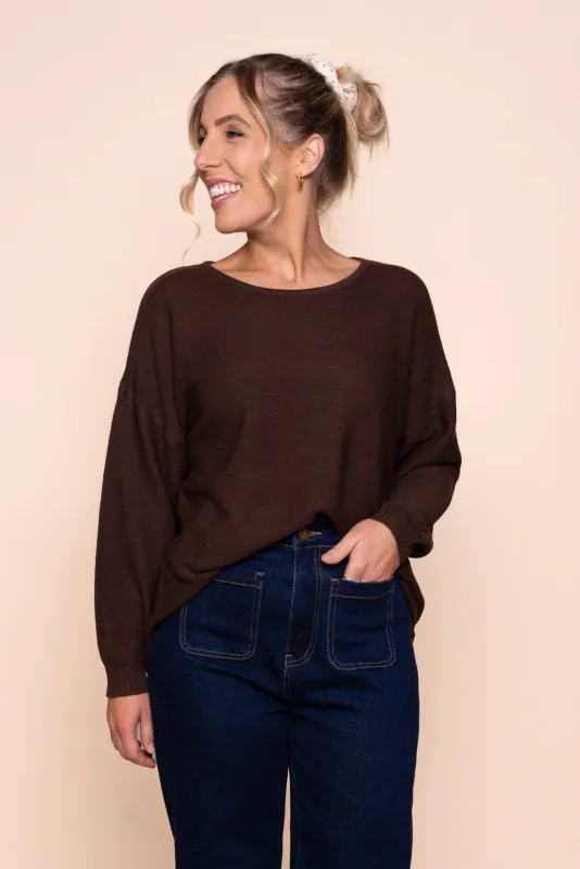Tilly Lightweight Knit Jumper in Bitter Chocolate made by Always Alice