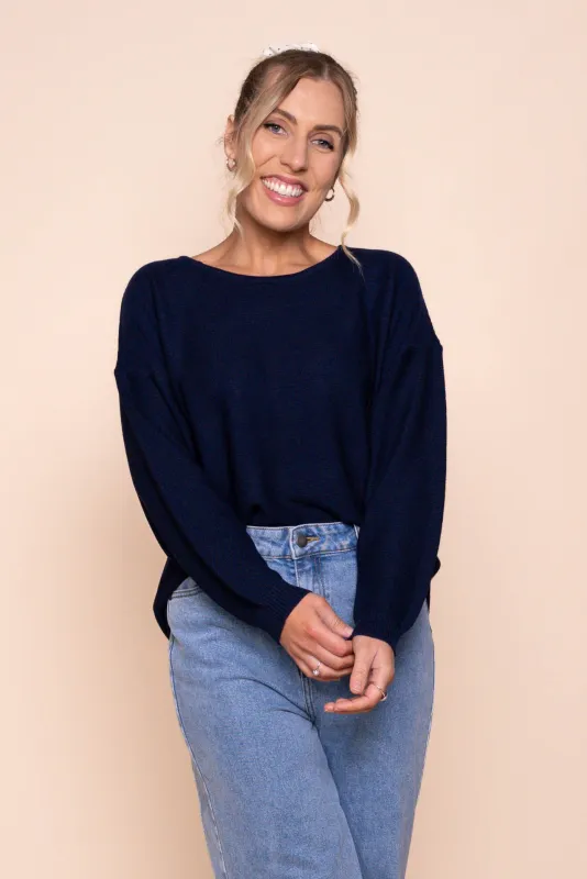 Tilly Lightweight Knit Jumper in Navy made by Always Alice