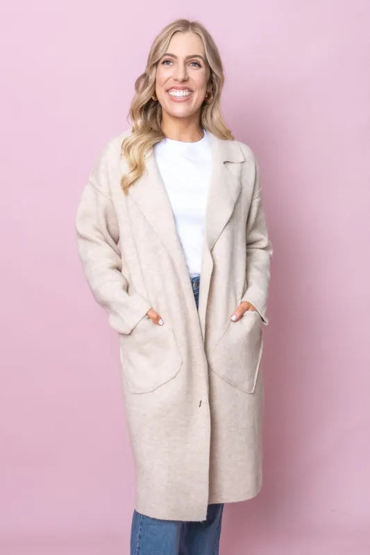 Rosella Coatigan in Oatmeal sold by Always Alice