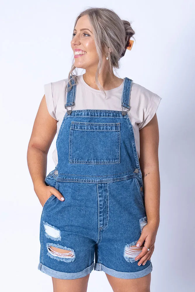 Jayla Overalls in Mid Denim sold by Always Alice