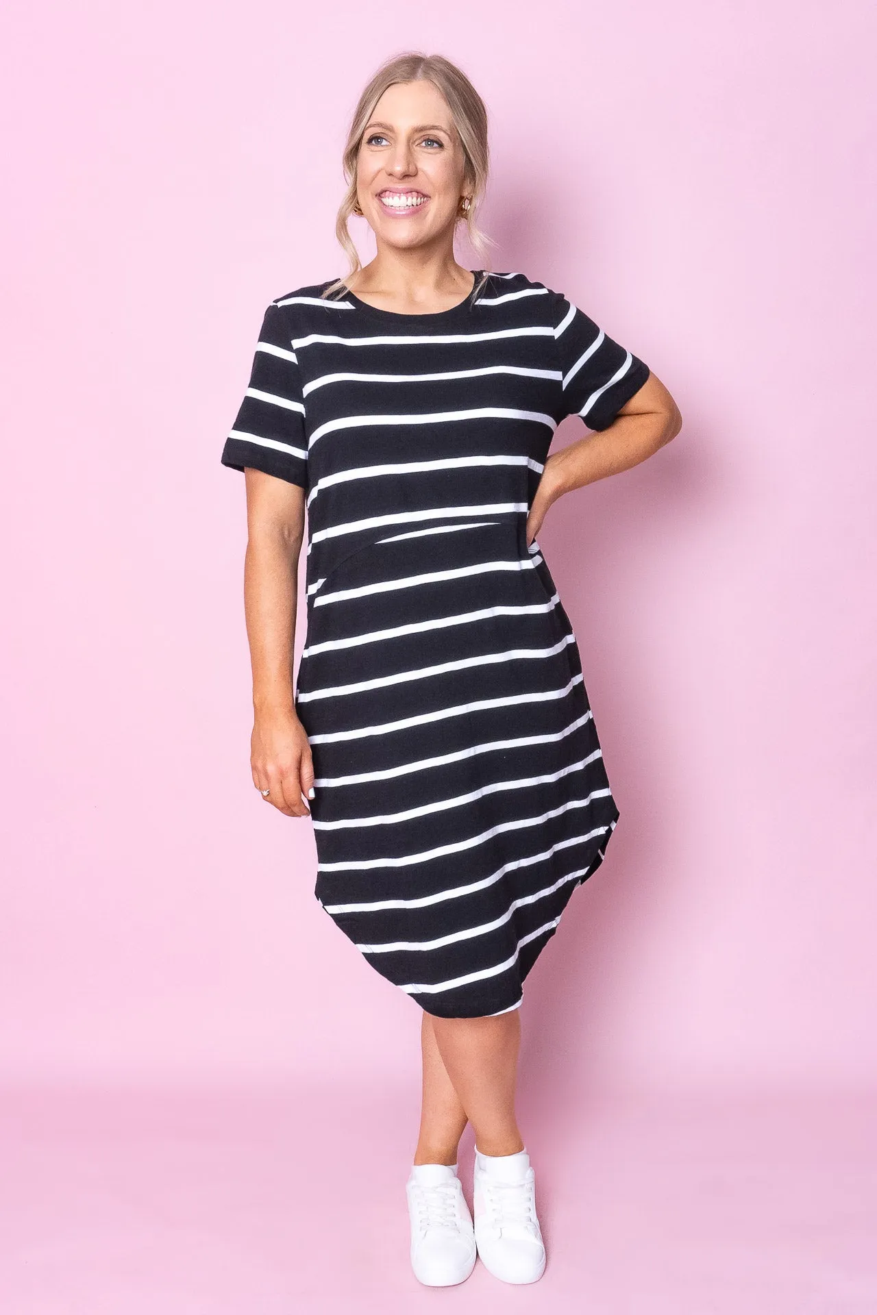 Bay Stripe Dress in Black/White Stripe - Foxwood sold by Always Alice