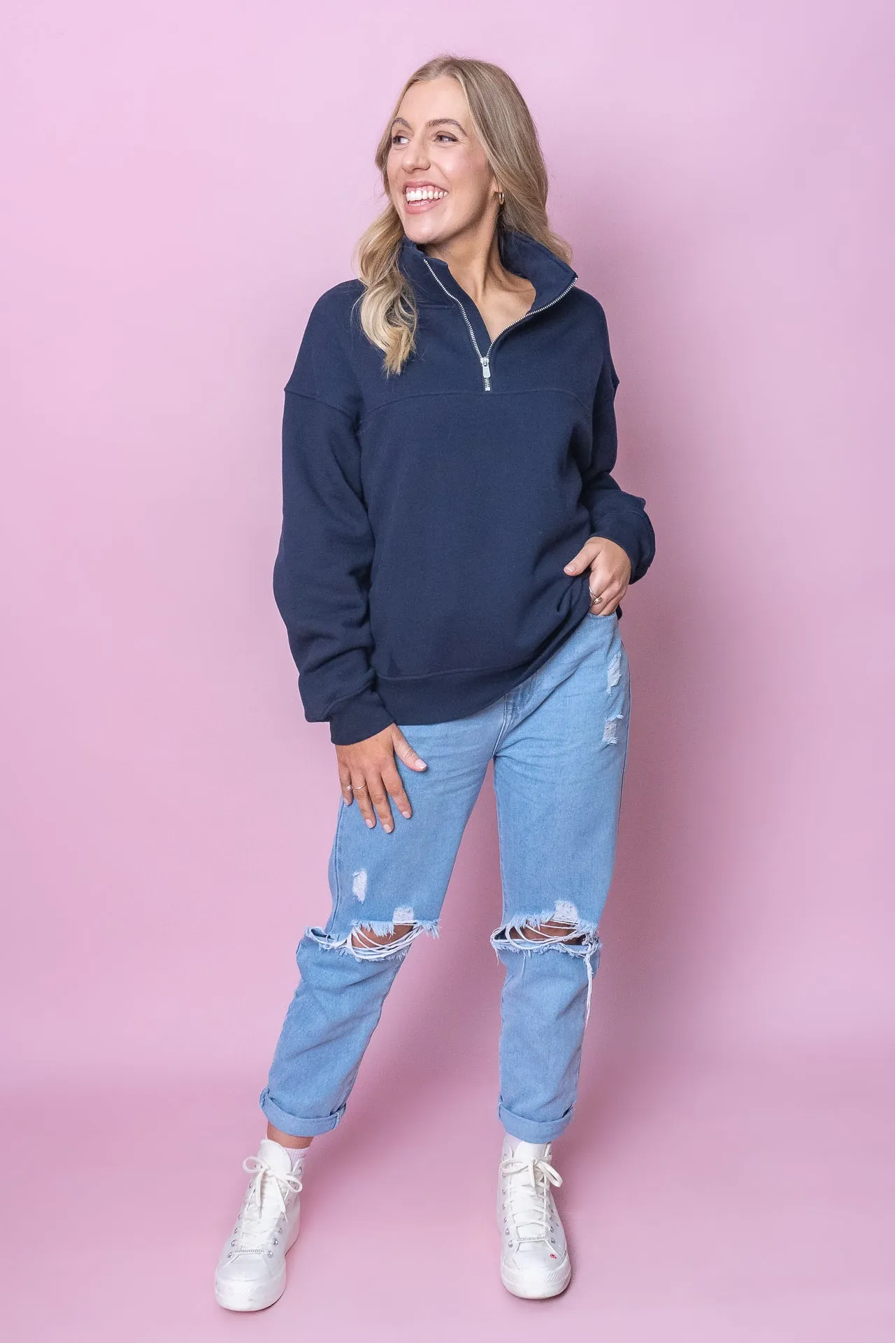 College Zip Crew in Navy - Foxwood sold by Always Alice product image thumbnail 3