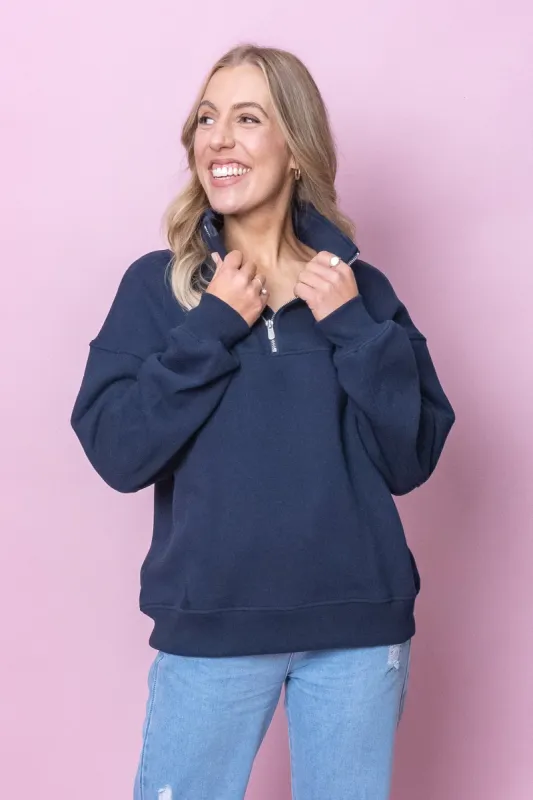 College Zip Crew in Navy - Foxwood sold by Always Alice