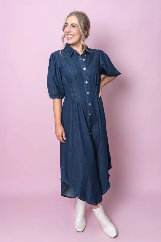 Leila Maxi Dress in Dark Denim sold by Always Alice