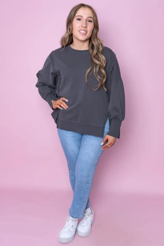 Oversized Crew in Washed Black - Foxwood sold by Always Alice