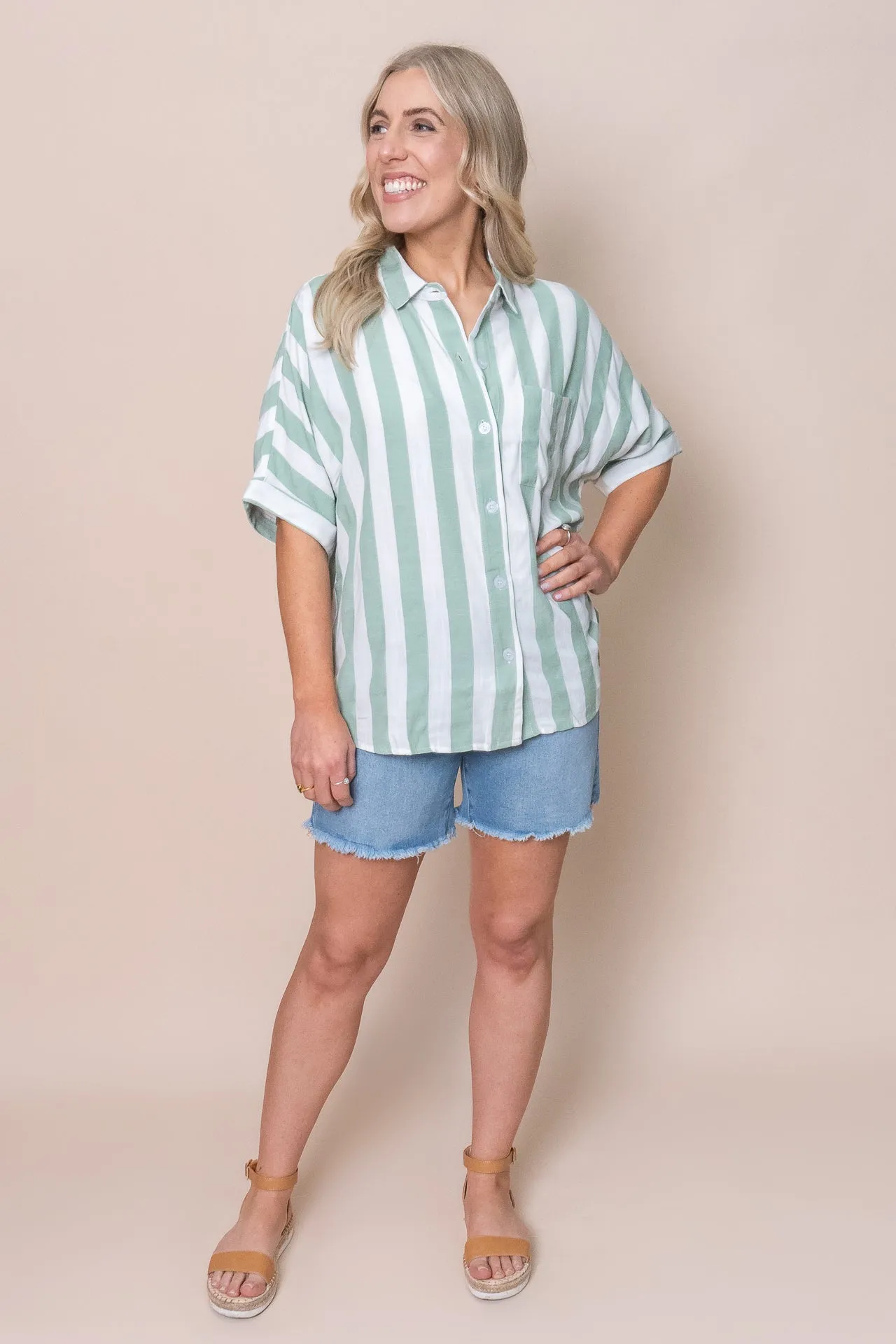 Noni Shirt in Sage Stripe sold by Always Alice product image thumbnail 2