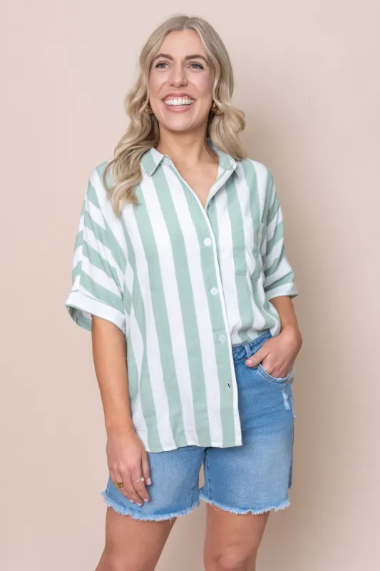 Noni Shirt in Sage Stripe sold by Always Alice