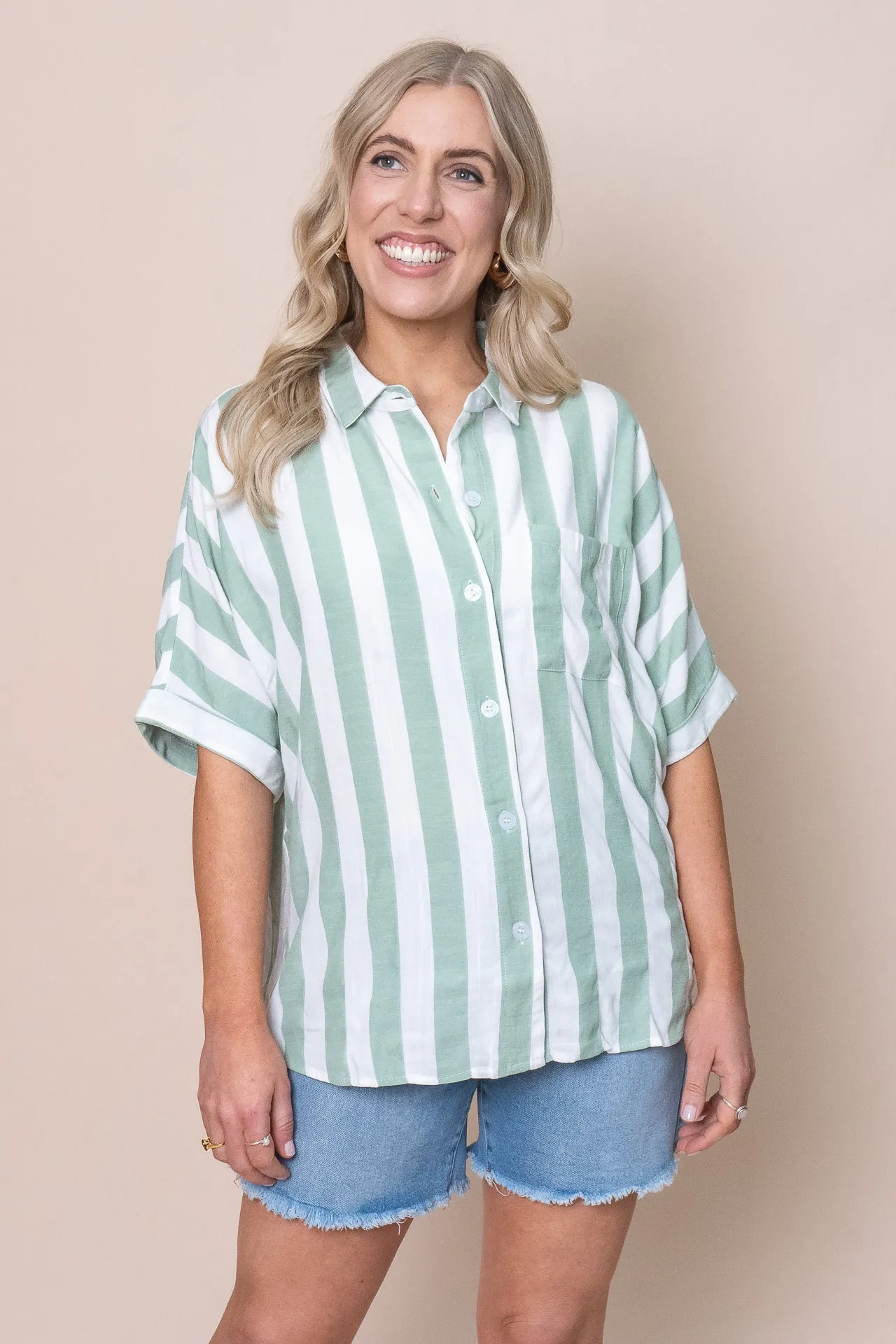 Noni Shirt in Sage Stripe sold by Always Alice product image thumbnail 3