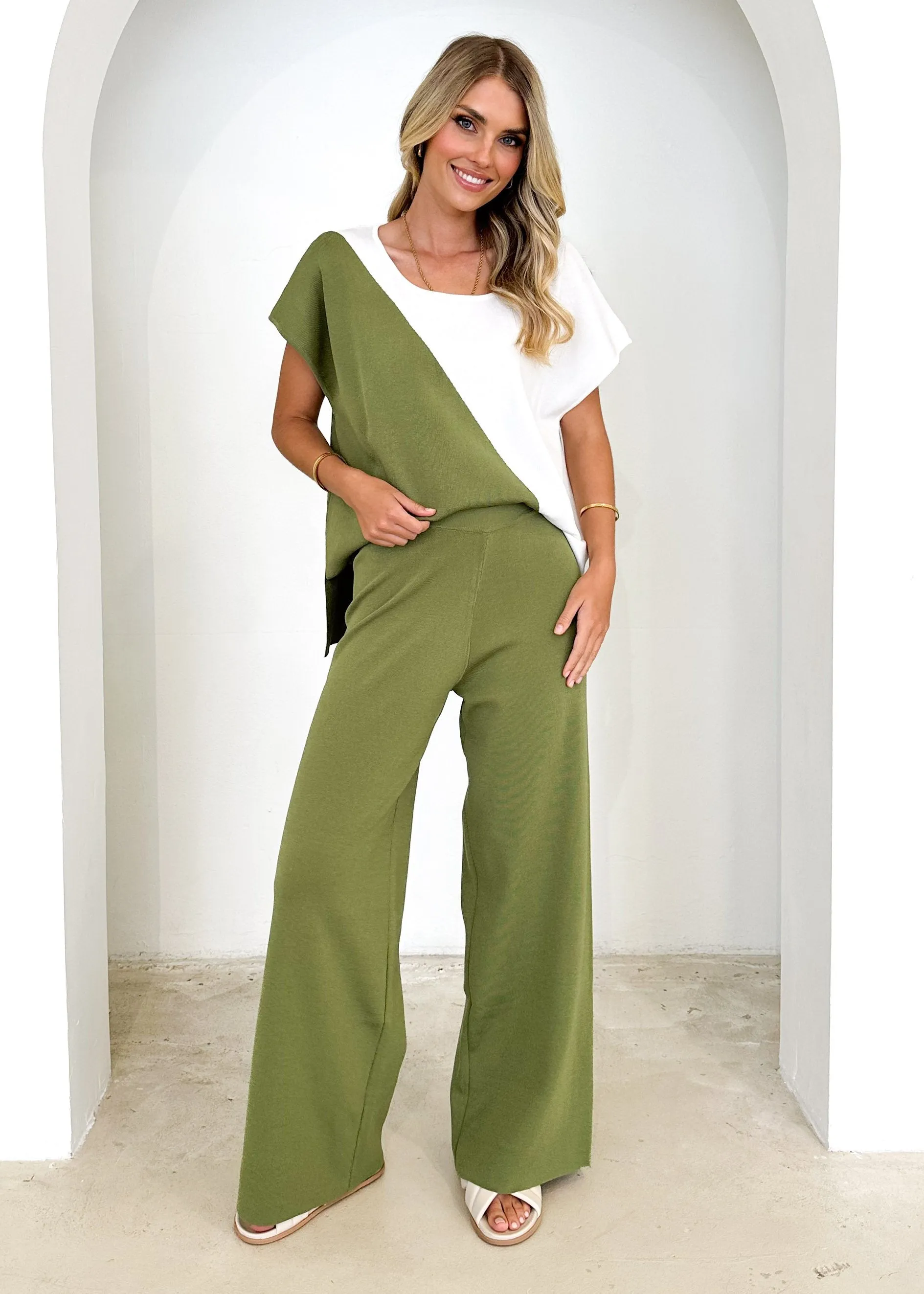 Dettie Knit Pants - Olive sold by Gingham & Heels