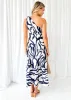 Epas One Shoulder Midi Dress - Navy Abstract sold by Gingham & Heels