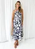 Epas One Shoulder Midi Dress - Navy Abstract sold by Gingham & Heels