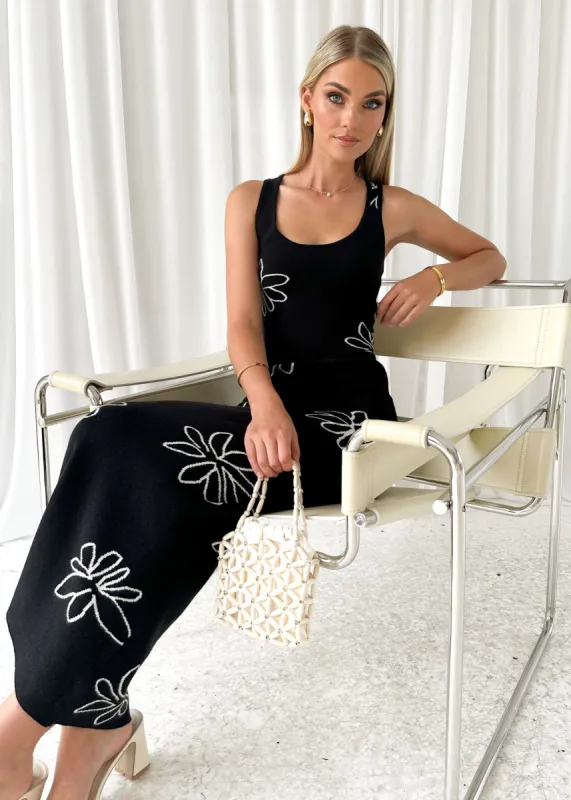 Temika Knit Crop - Black Flowers sold by Gingham & Heels