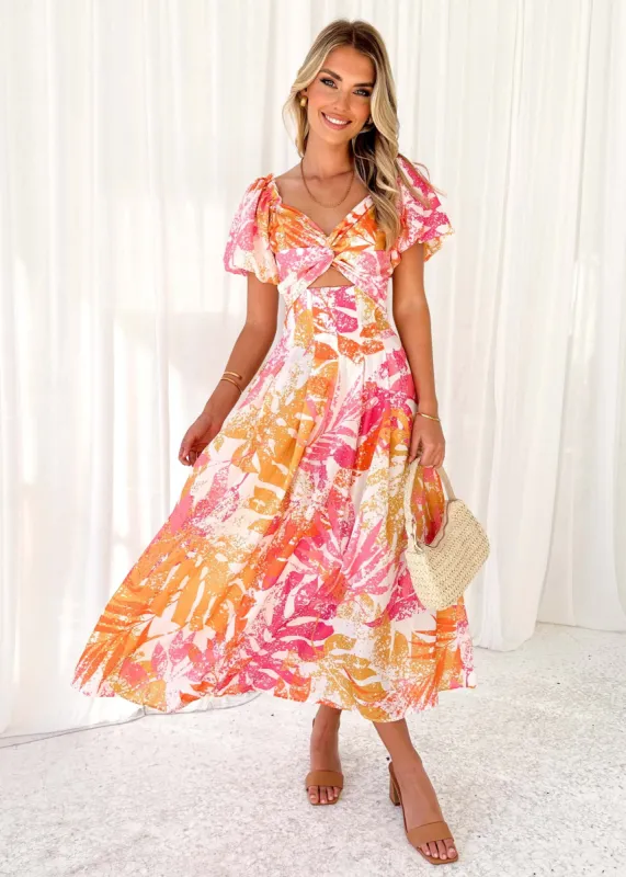 Resser Midi Dress - Pink Palms sold by Gingham & Heels