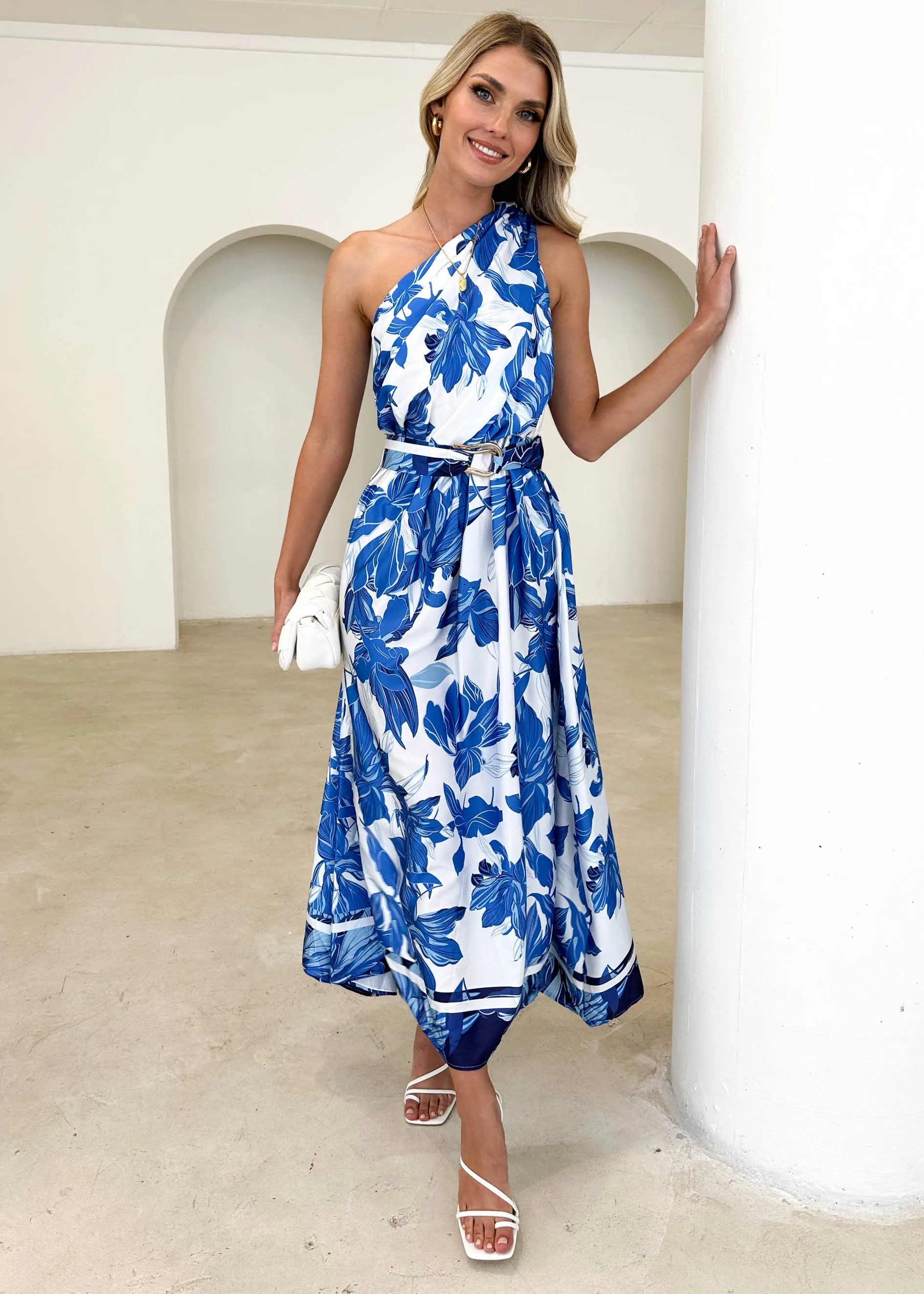 Korah One Shoulder Midi Dress - Blue Floral sold by Gingham & Heels product image thumbnail 5