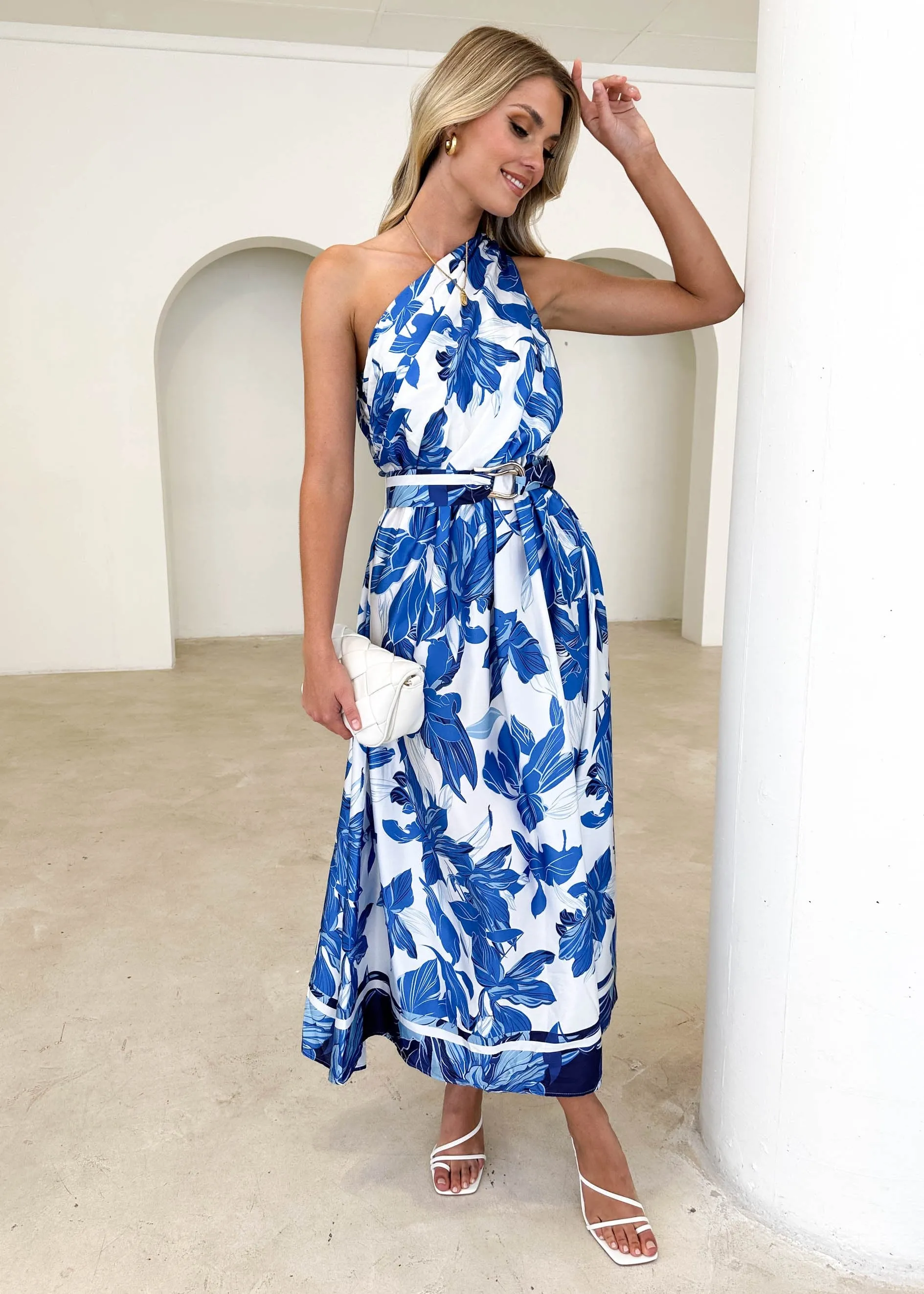 Korah One Shoulder Midi Dress - Blue Floral sold by Gingham & Heels product image thumbnail 4