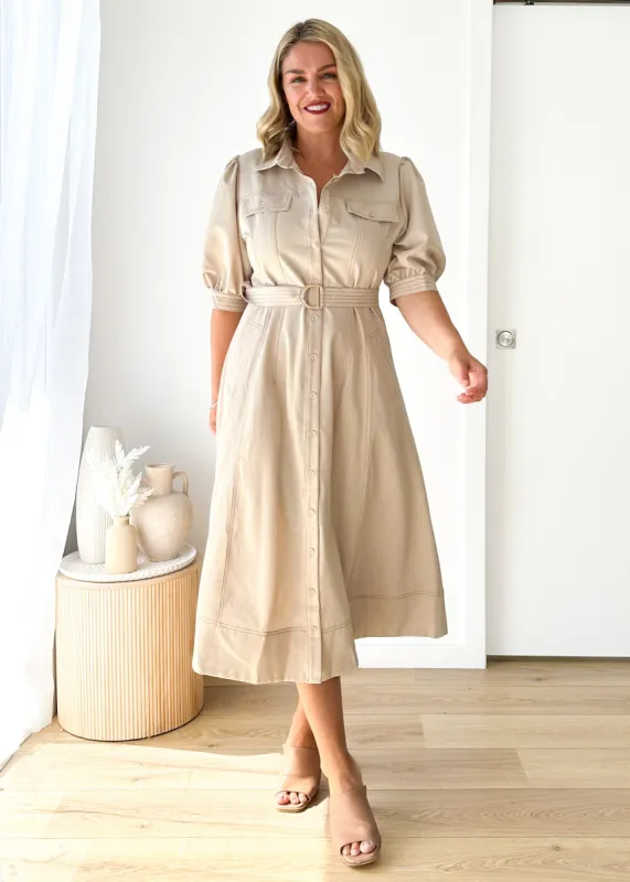 Augusta Midi Dress - Beige sold by Gingham & Heels