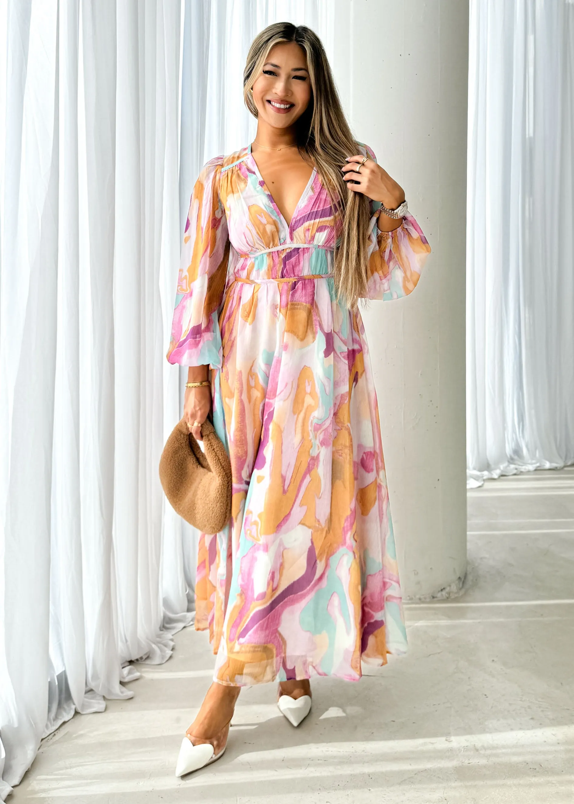 Anniston Maxi Dress - Pink Swirl sold by Gingham & Heels product image thumbnail 4