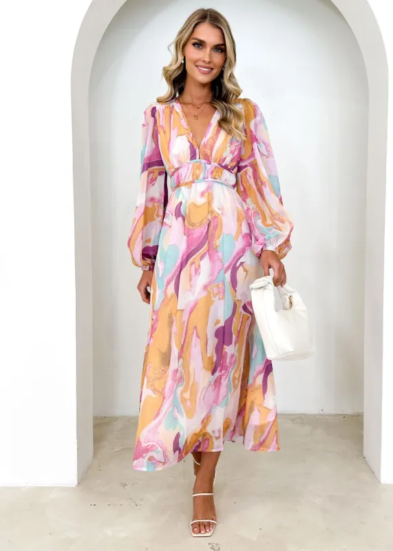 Anniston Maxi Dress - Pink Swirl sold by Gingham & Heels
