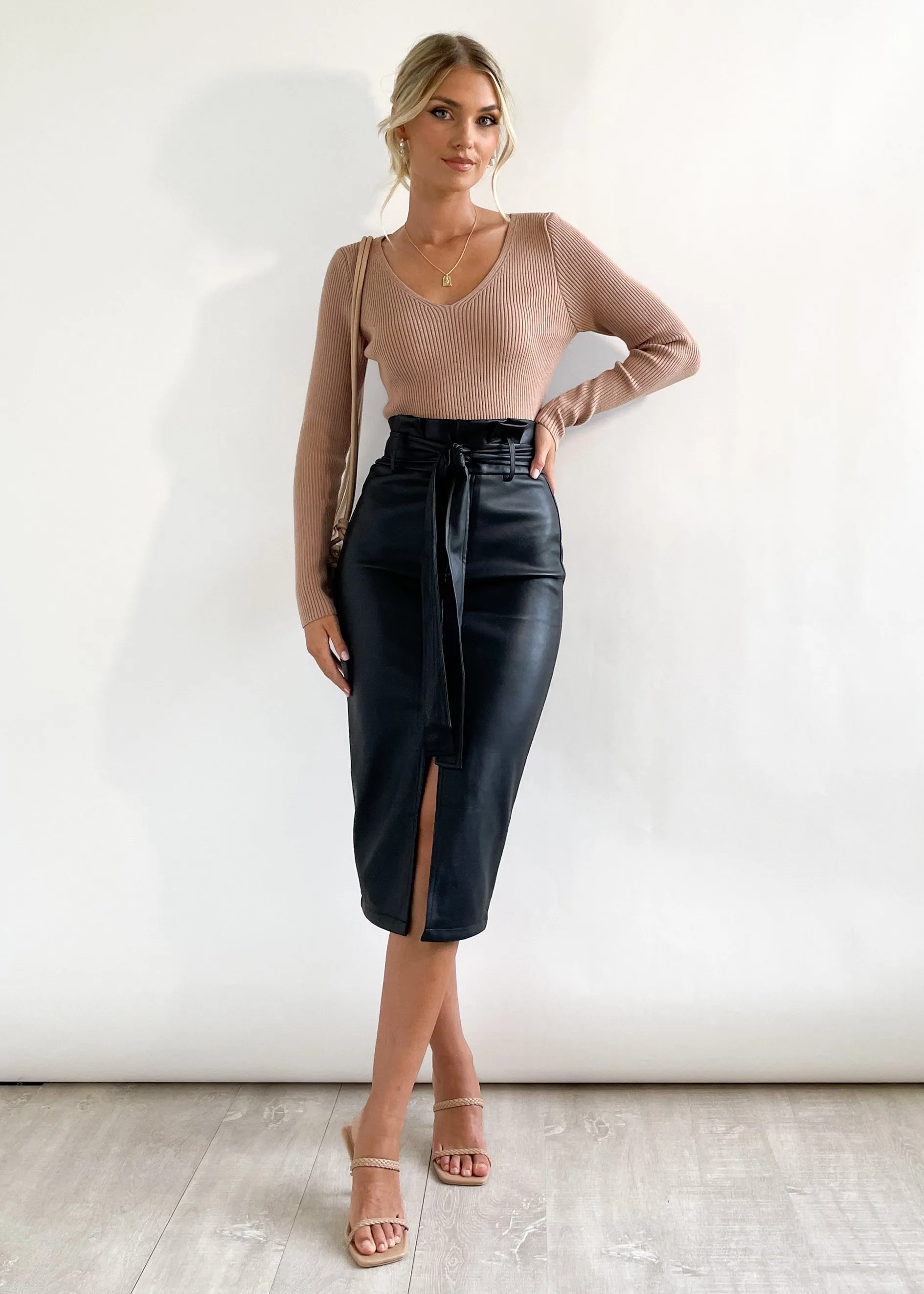 Deania PU Midi Skirt - Black sold by Gingham & Heels product image thumbnail 5