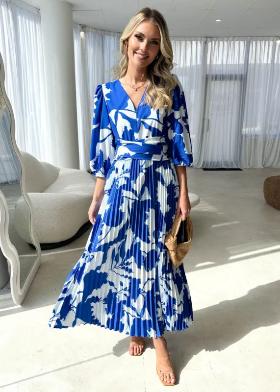 Dimi Midi Dress - Cobalt Leaf sold by Gingham & Heels