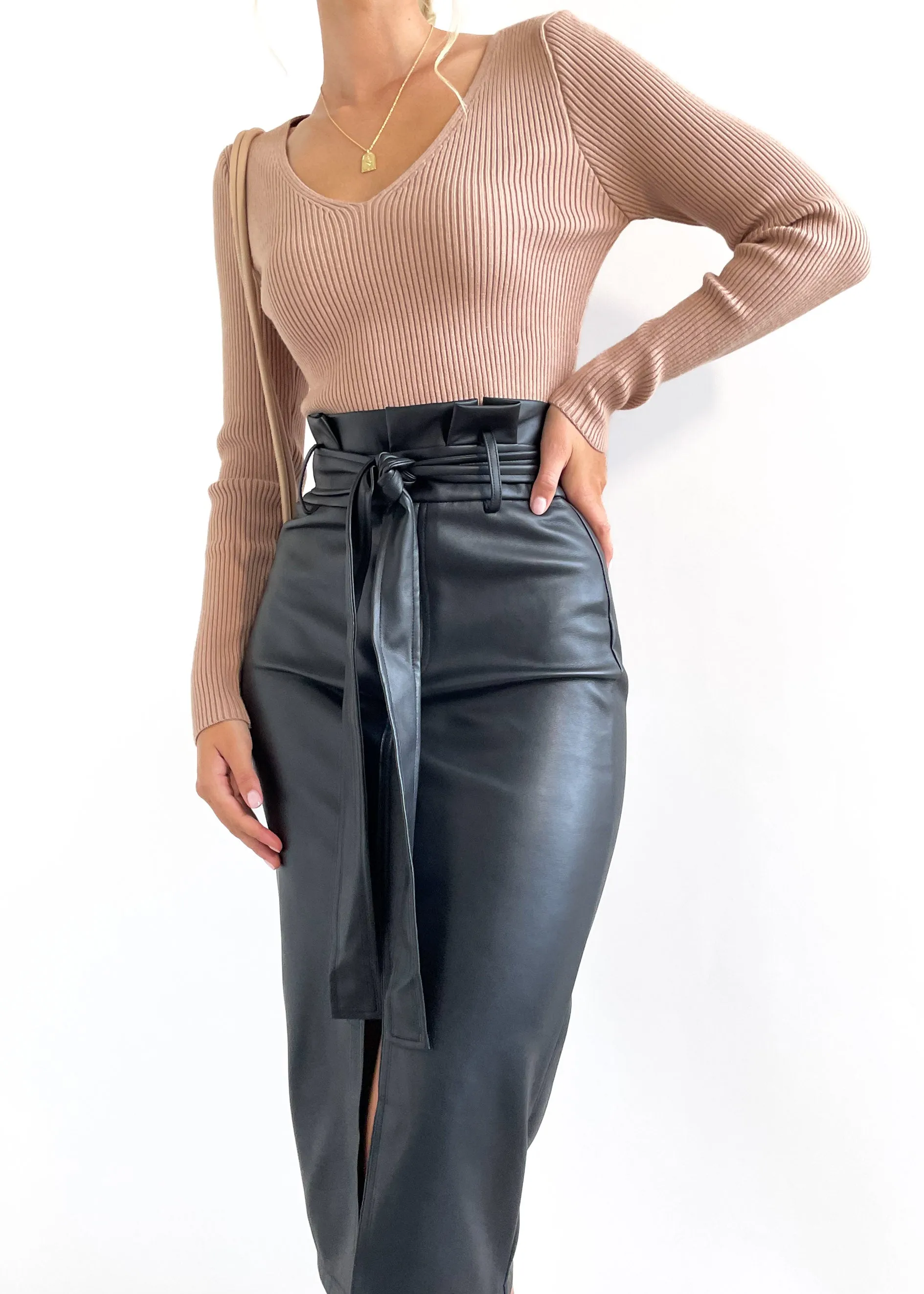 Deania PU Midi Skirt - Black sold by Gingham & Heels product image thumbnail 3