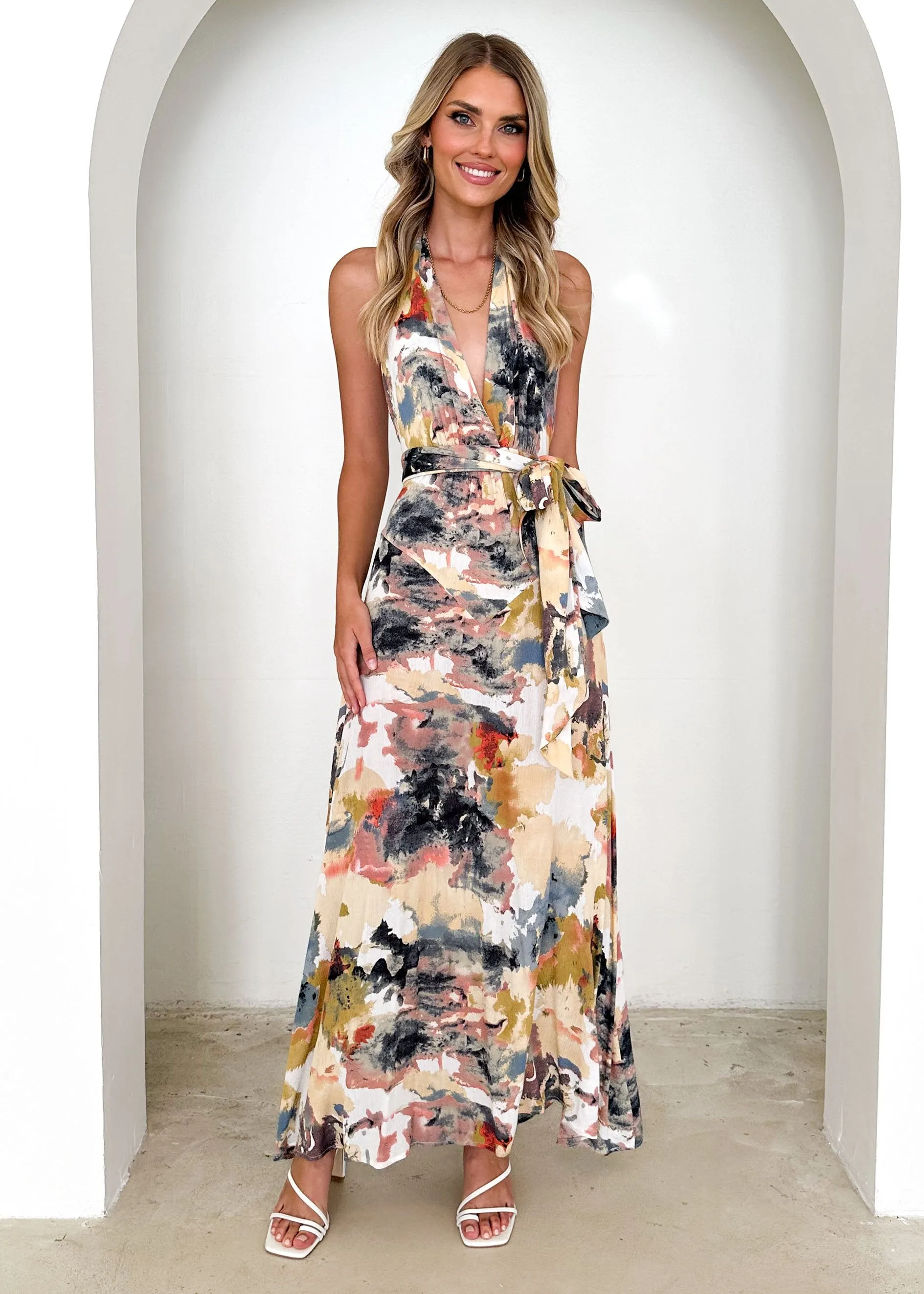 Reyna Halter Maxi Dress - Ink Splash sold by Gingham & Heels product image thumbnail 5