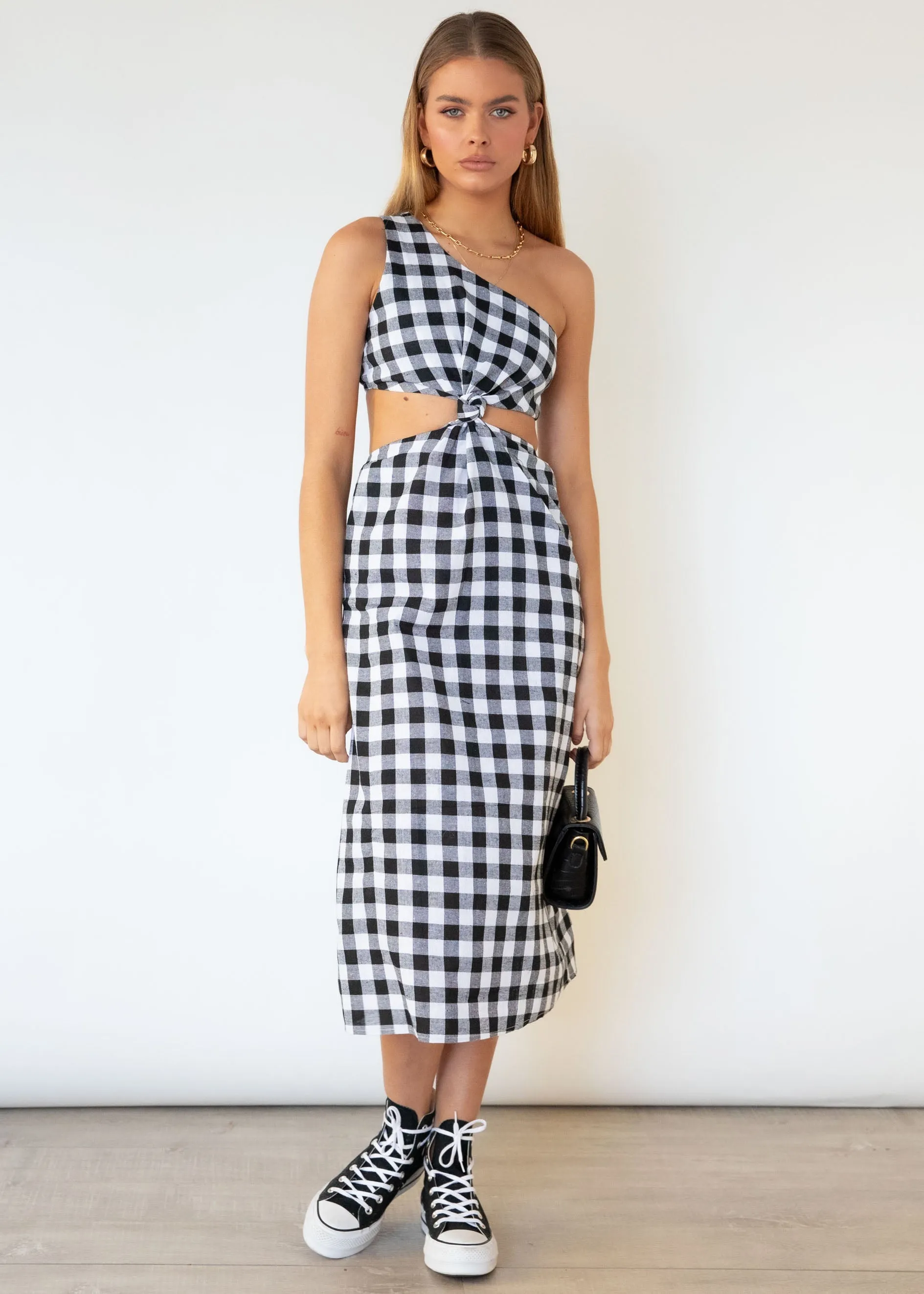 Annabel One Shoulder Midi Dress - B&W Gingham sold by Gingham & Heels product image thumbnail 5