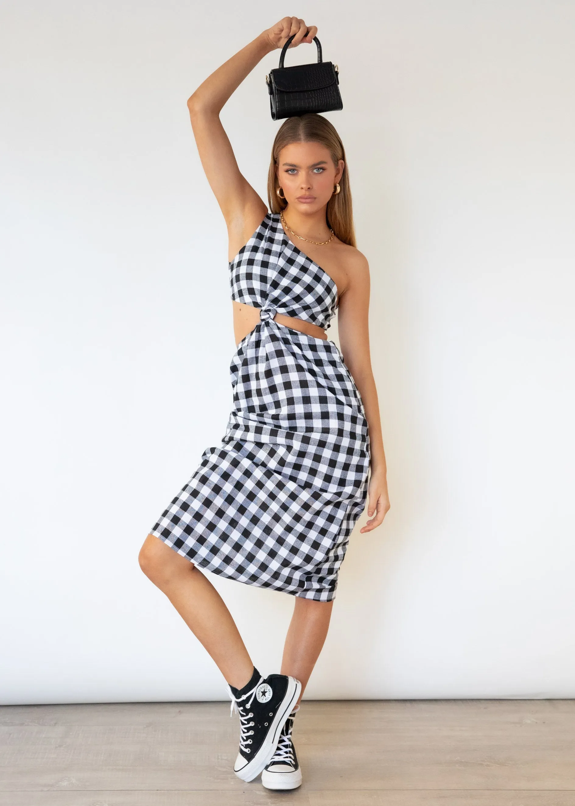 Annabel One Shoulder Midi Dress - B&W Gingham sold by Gingham & Heels product image thumbnail 2