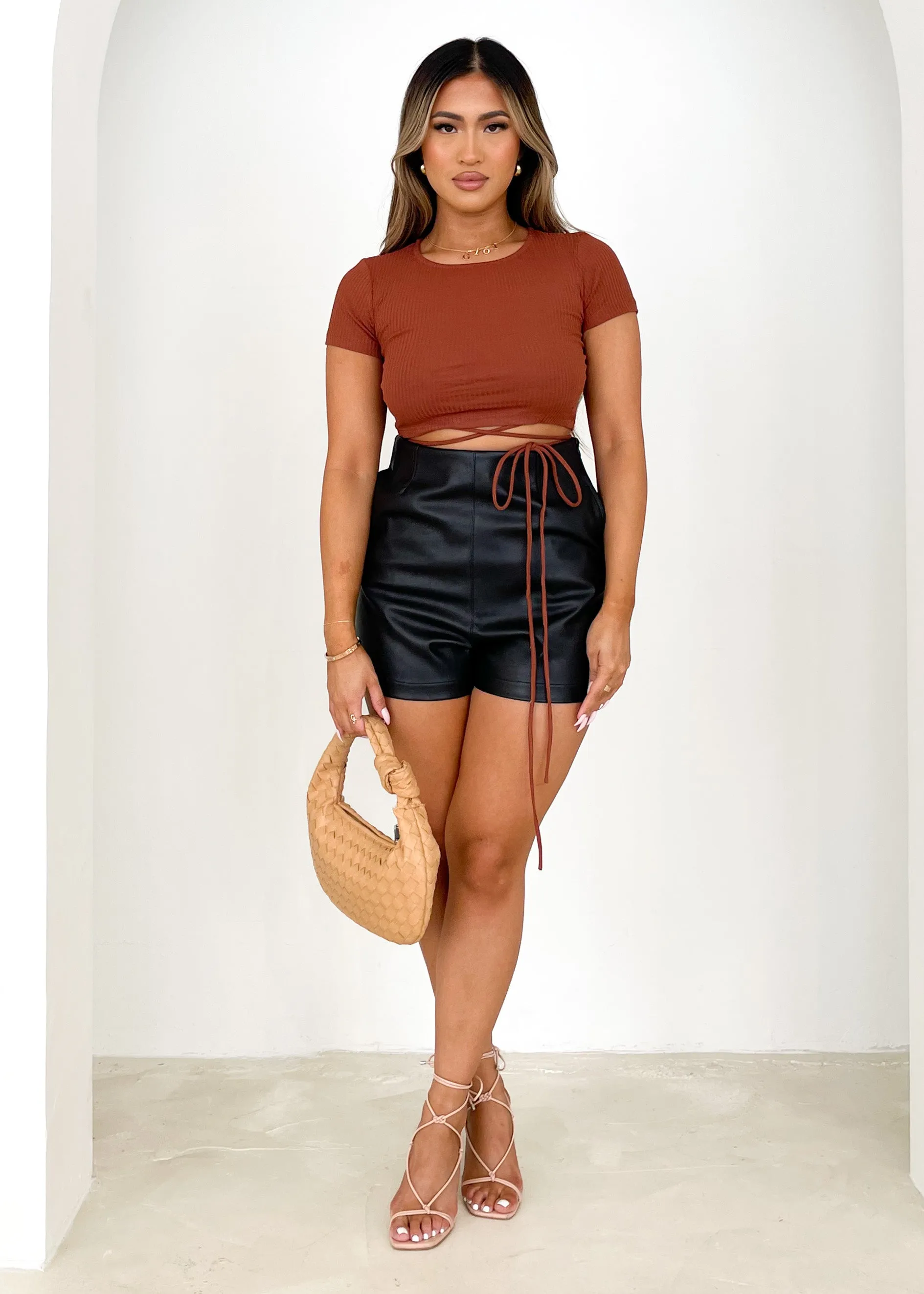 Lunara Cropped Tee - Chocolate sold by Gingham & Heels product image thumbnail 3