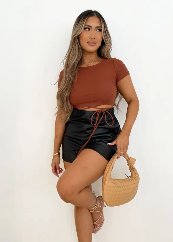 Lunara Cropped Tee - Chocolate sold by Gingham & Heels