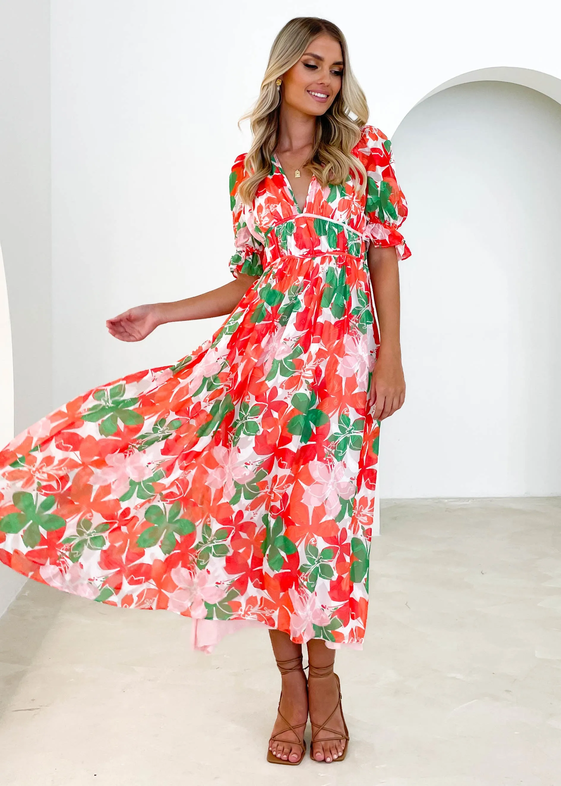 Amalli Midi Dress - Cherry Floral sold by Gingham & Heels
