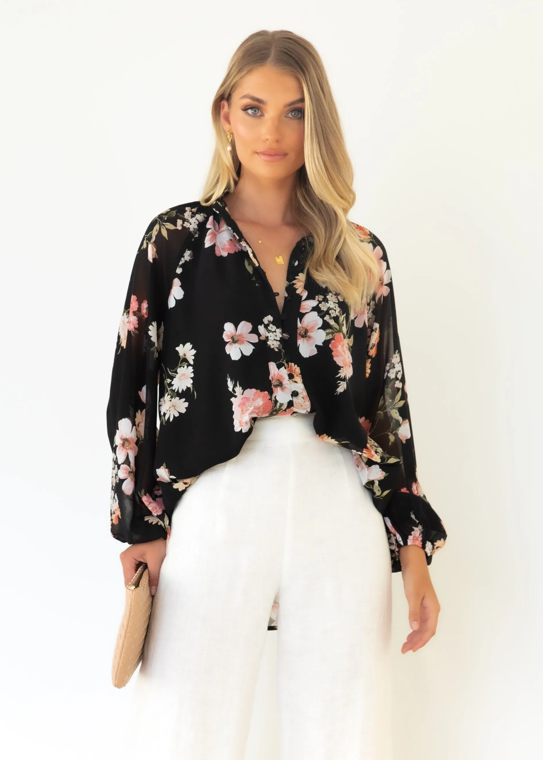 Melodie Blouse - Black Floral sold by Gingham & Heels product image thumbnail 3