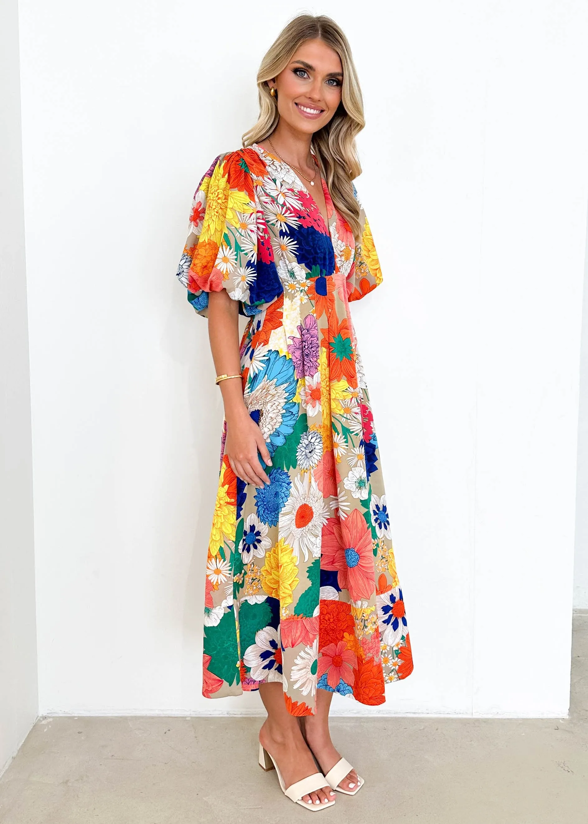 Madelaine Midi Dress - Retro Flowers sold by Gingham & Heels product image thumbnail 4