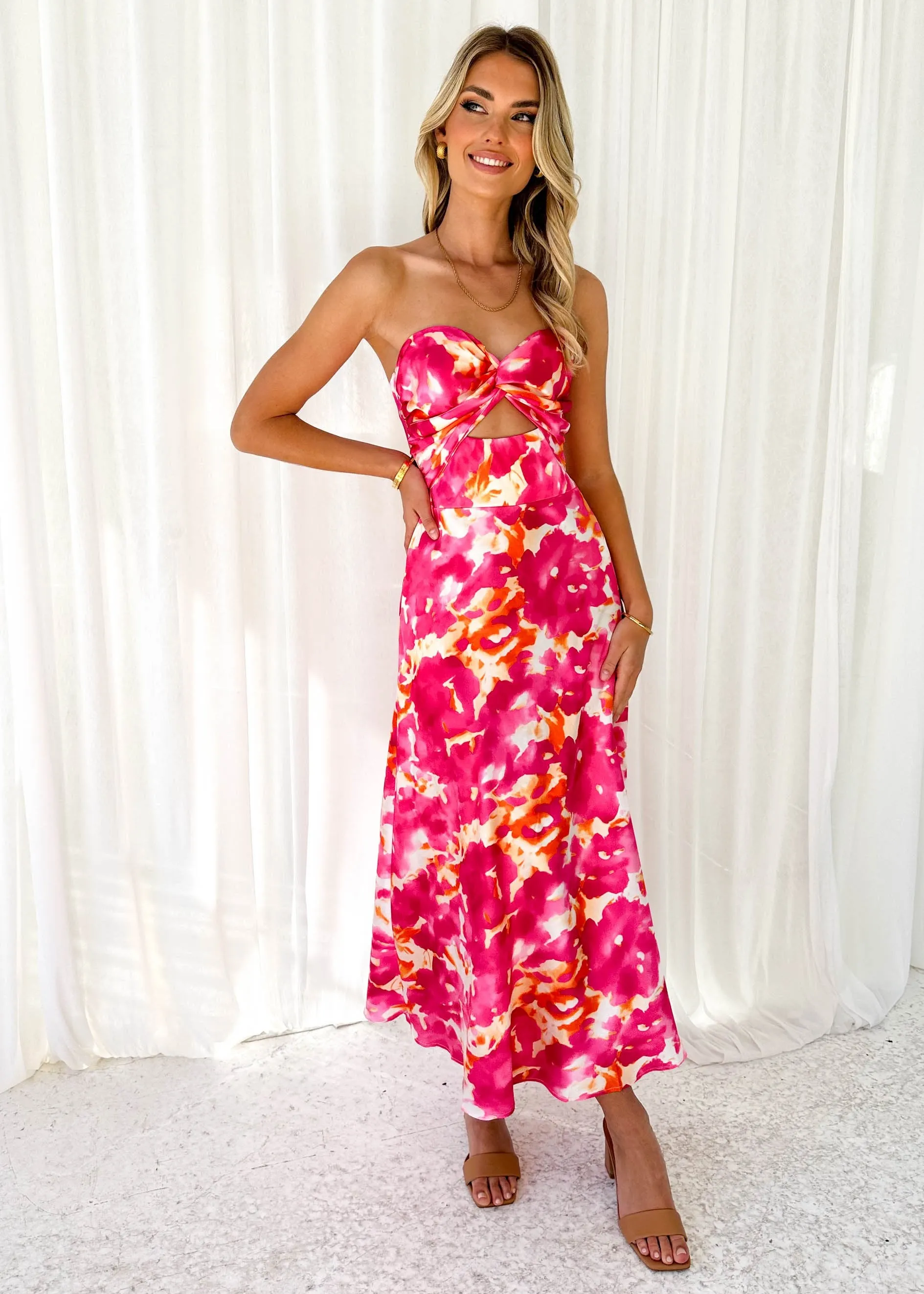 Scyla Strapless Midi Dress - Pink Splash sold by Gingham & Heels product image thumbnail 3