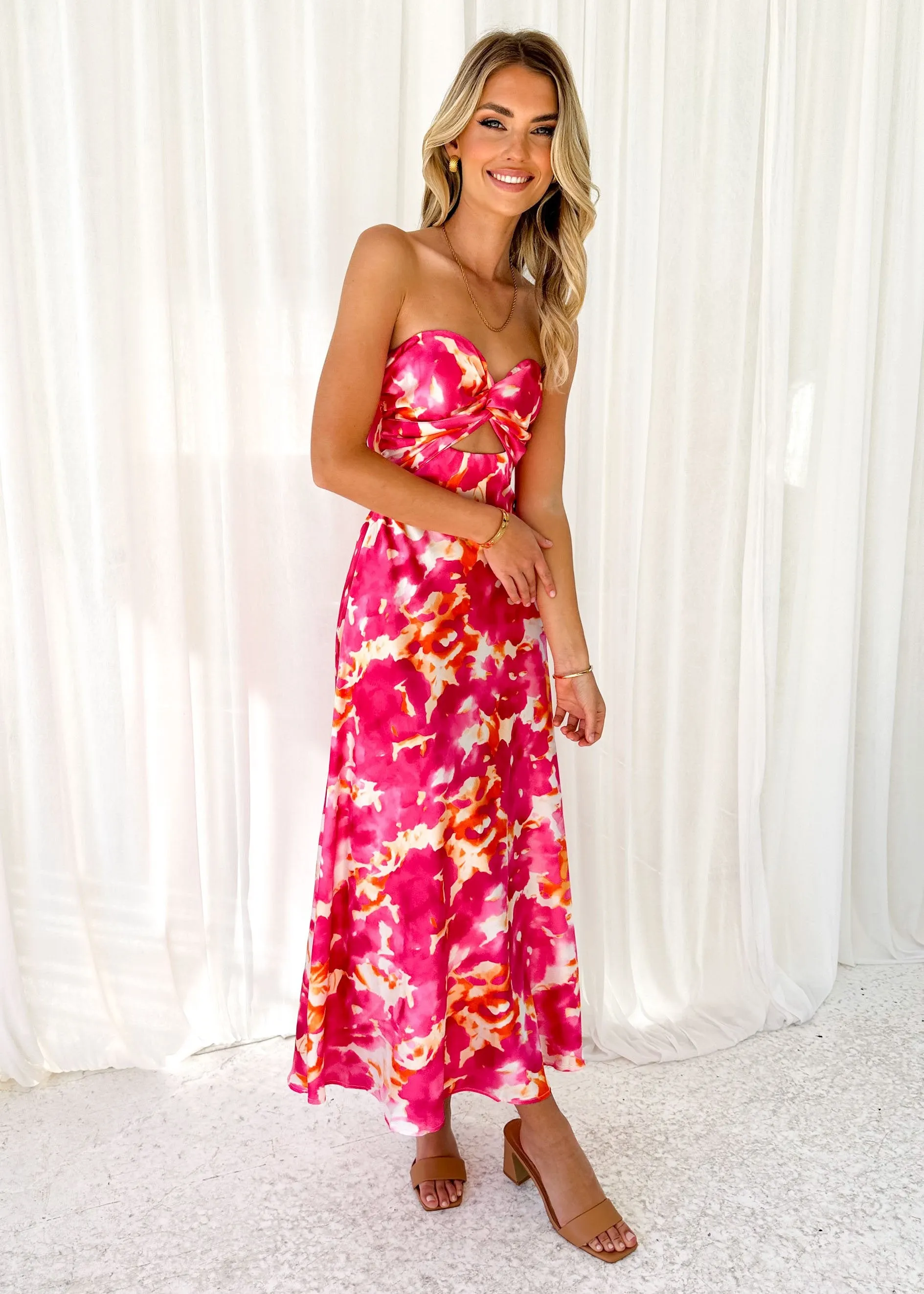 Scyla Strapless Midi Dress - Pink Splash sold by Gingham & Heels product image thumbnail 4