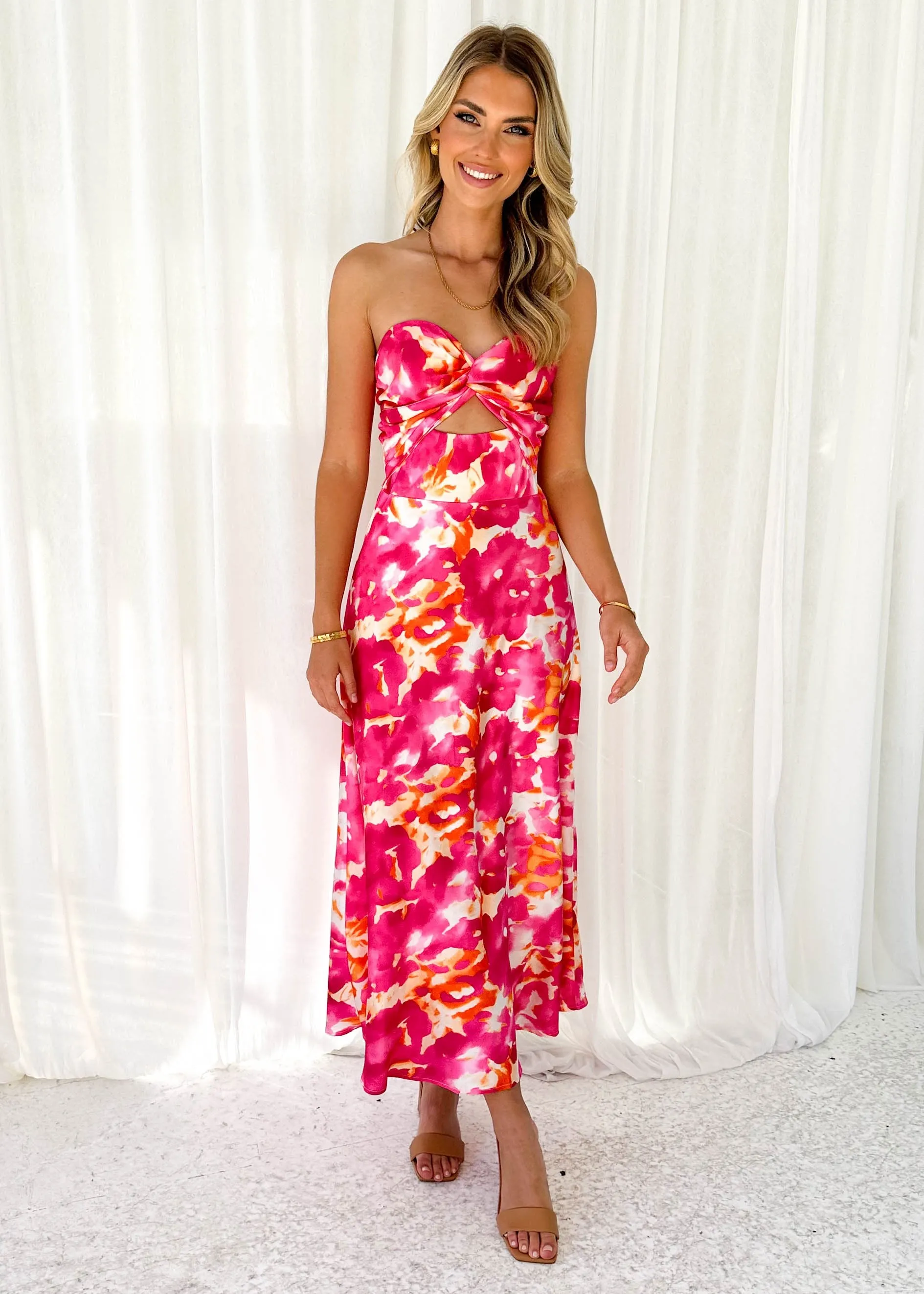 Scyla Strapless Midi Dress - Pink Splash sold by Gingham & Heels product image thumbnail 5