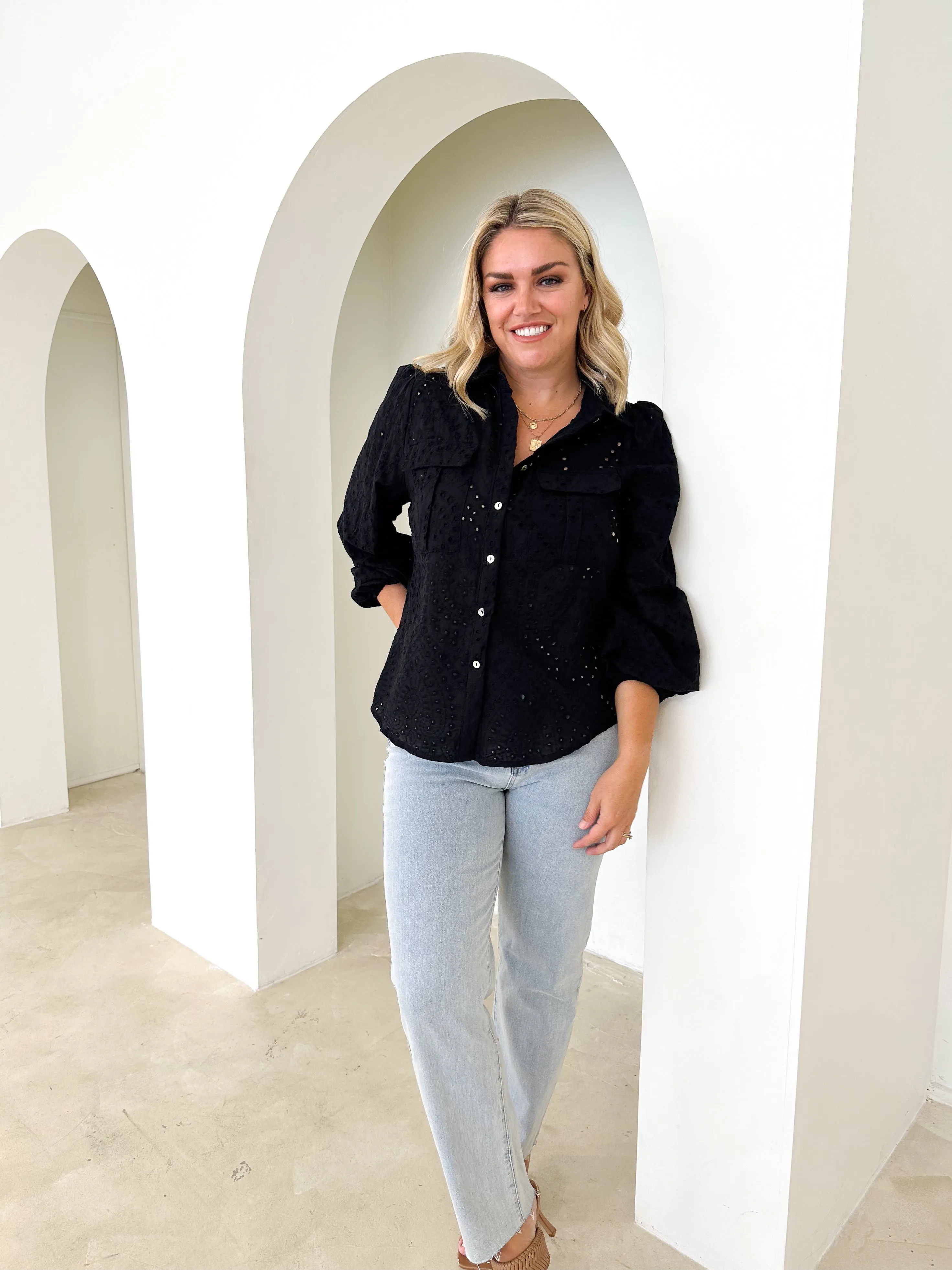 Pamela Anglaise Blouse - Black sold by Gingham & Heels product image thumbnail 2