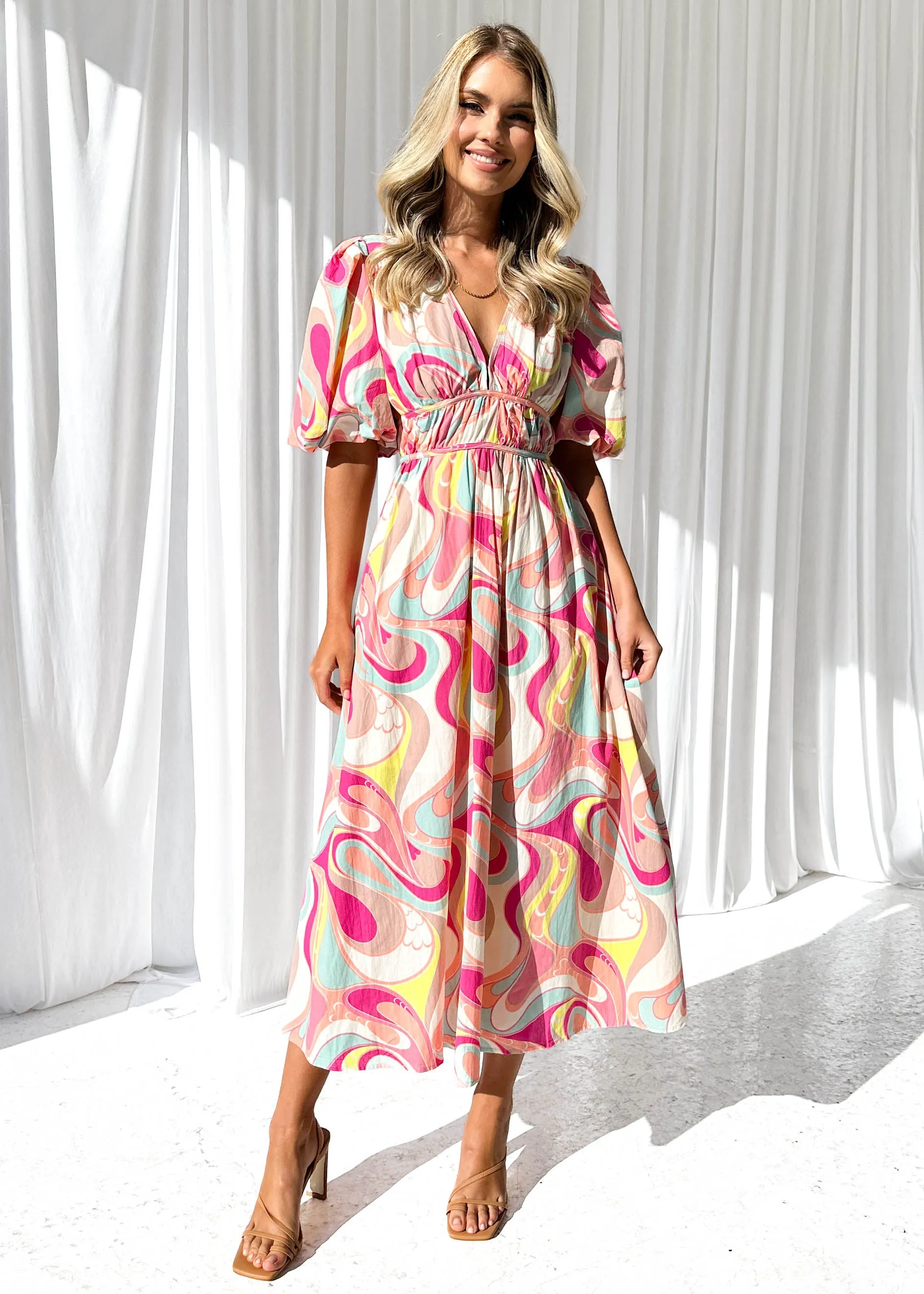 Zanette Midi Dress - Pink Multi sold by Gingham & Heels
