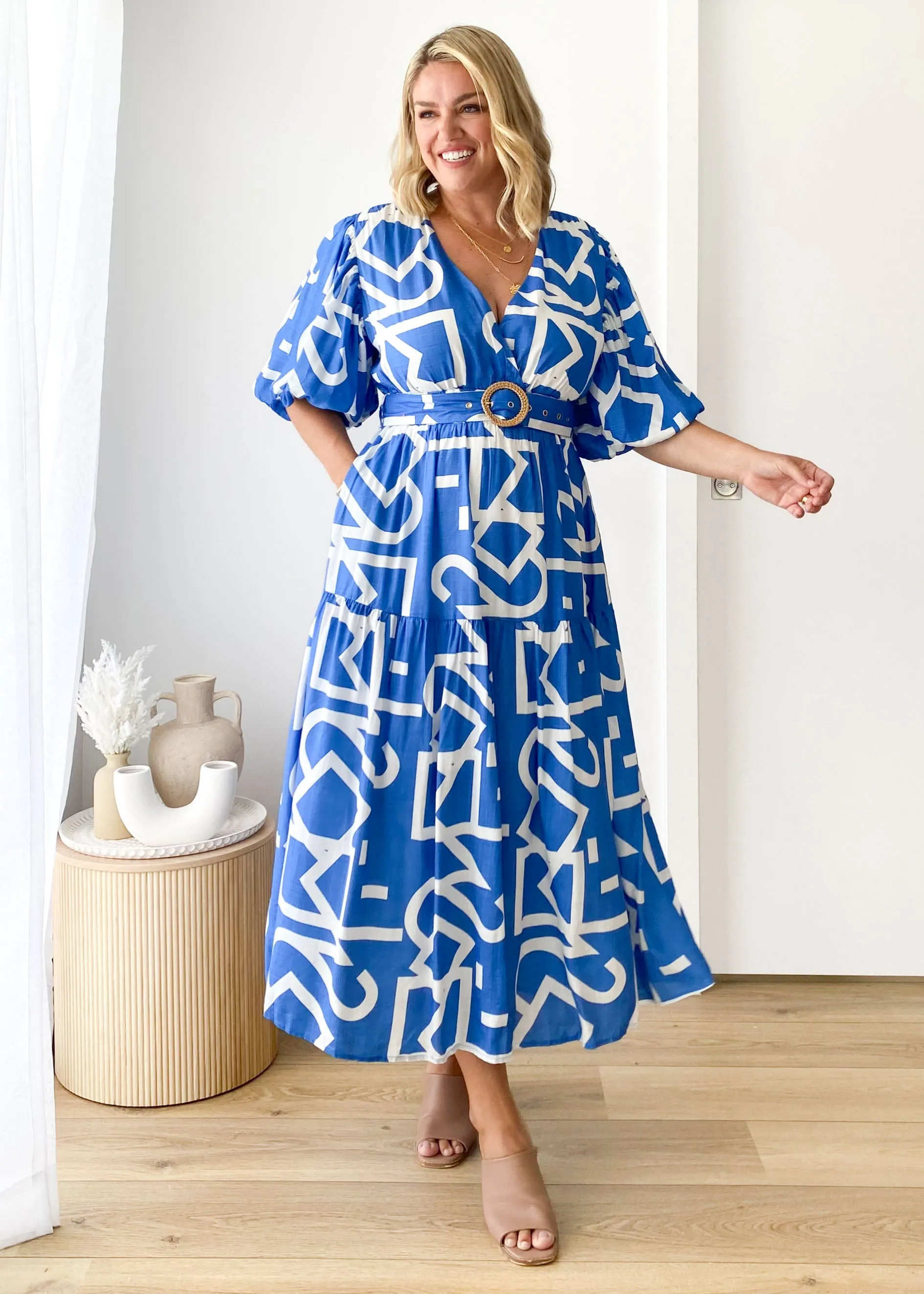 Pheener Midi Dress - Blue Geo sold by Gingham & Heels product image thumbnail 4