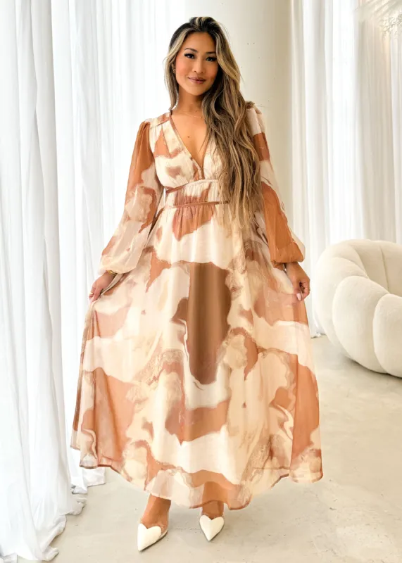 Anniston Maxi Dress - Brown Swirl sold by Gingham & Heels