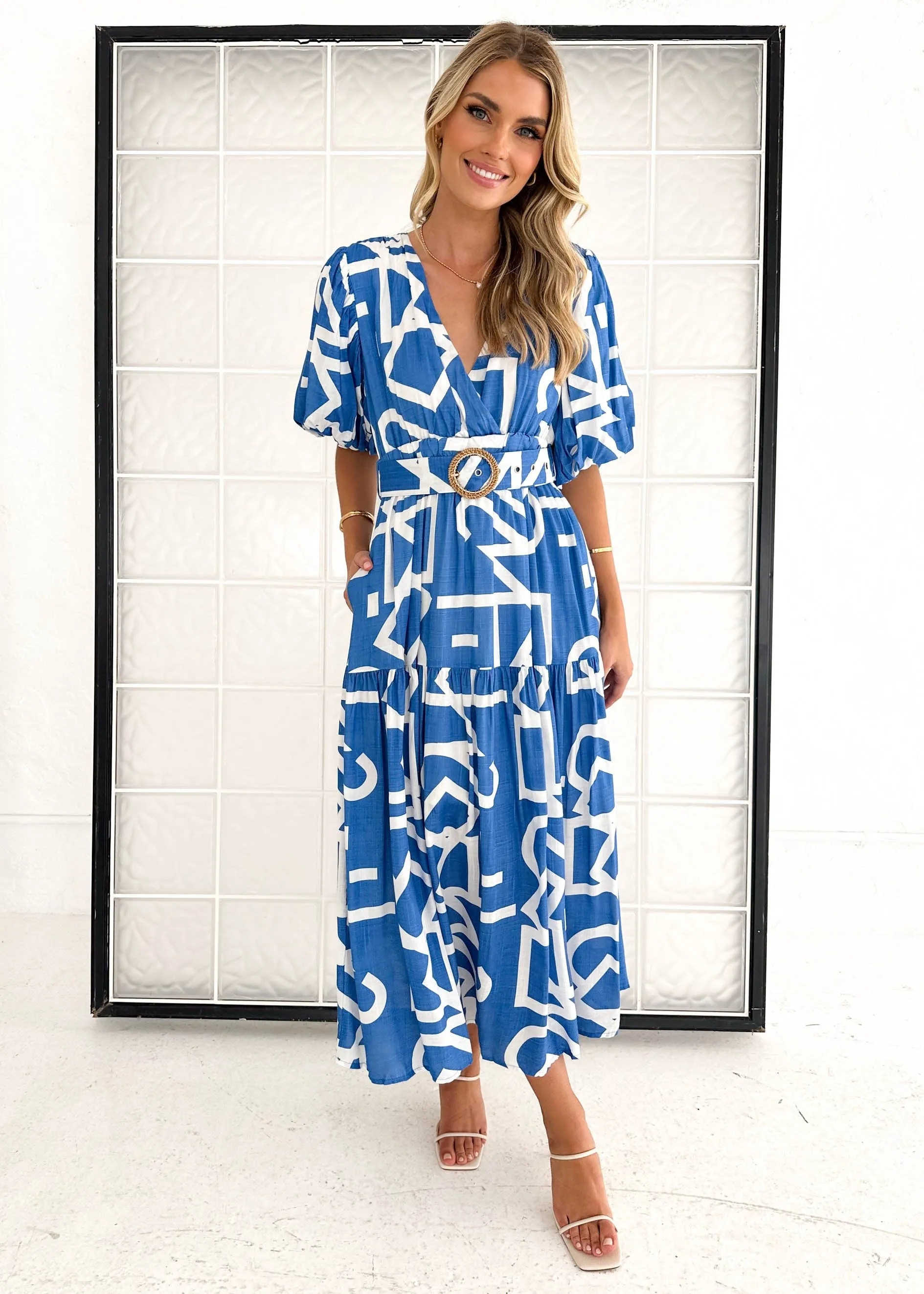 Pheener Midi Dress - Blue Geo sold by Gingham & Heels product image thumbnail 3