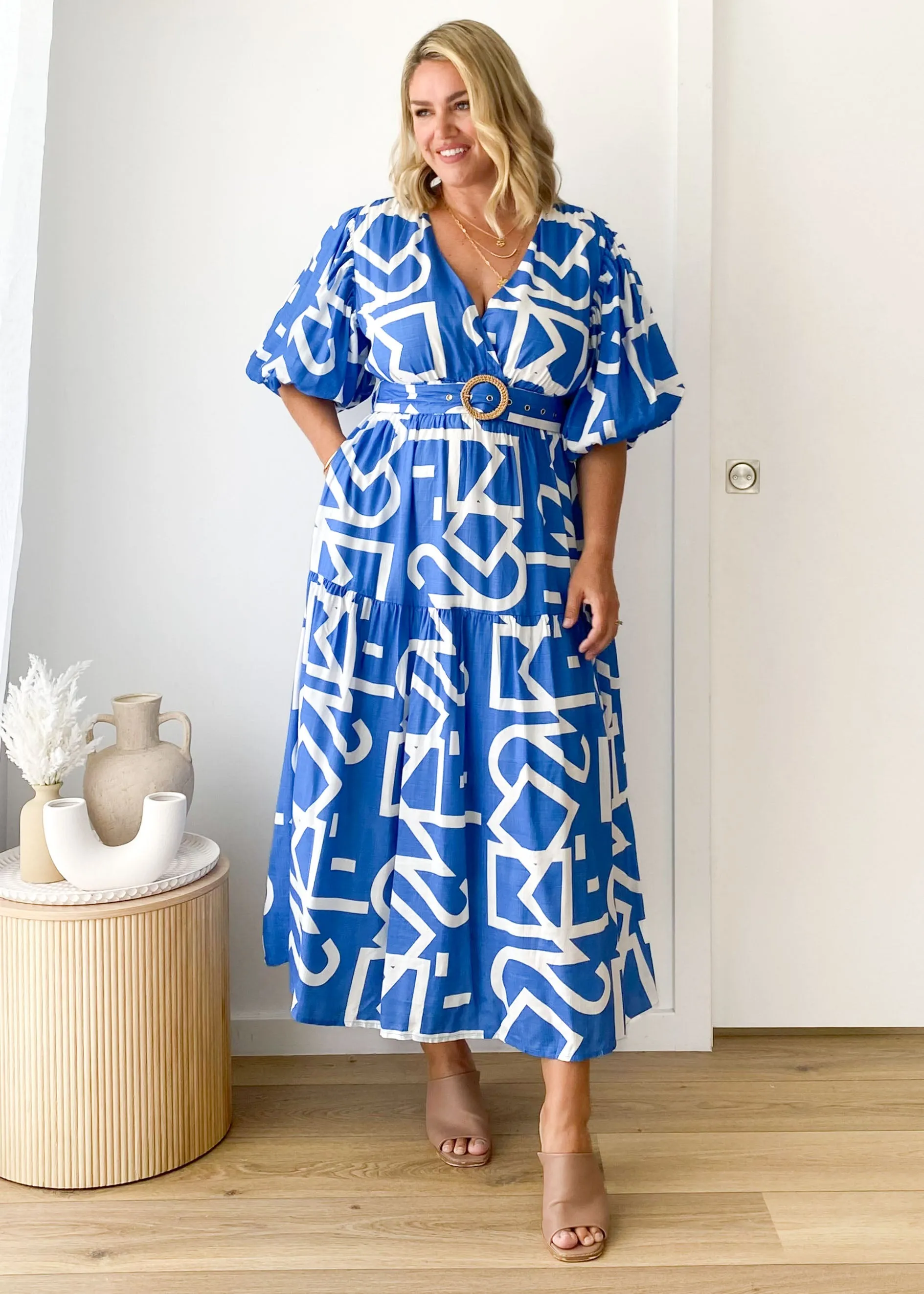 Pheener Midi Dress - Blue Geo sold by Gingham & Heels product image thumbnail 2