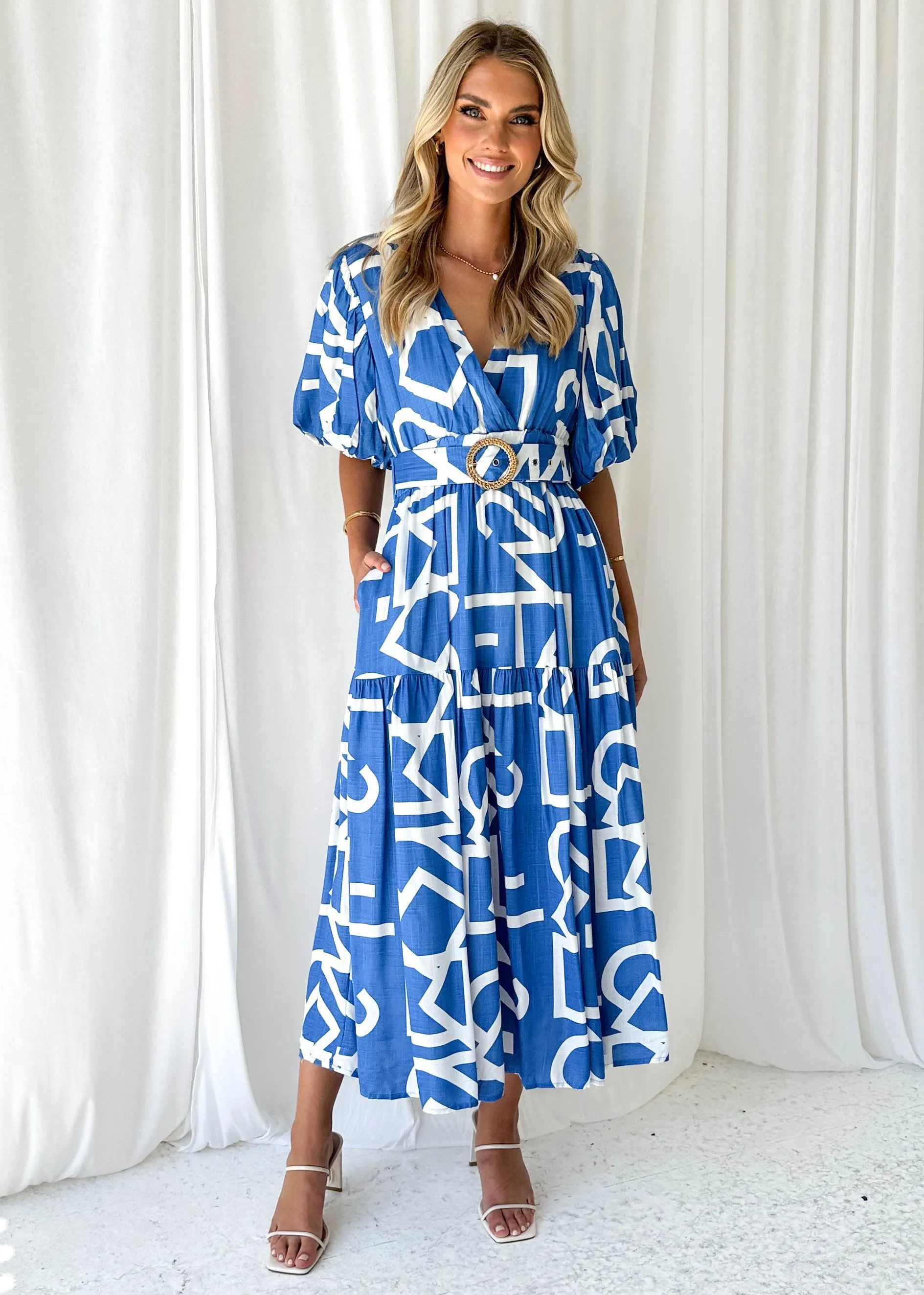 Pheener Midi Dress - Blue Geo sold by Gingham & Heels product image thumbnail 5