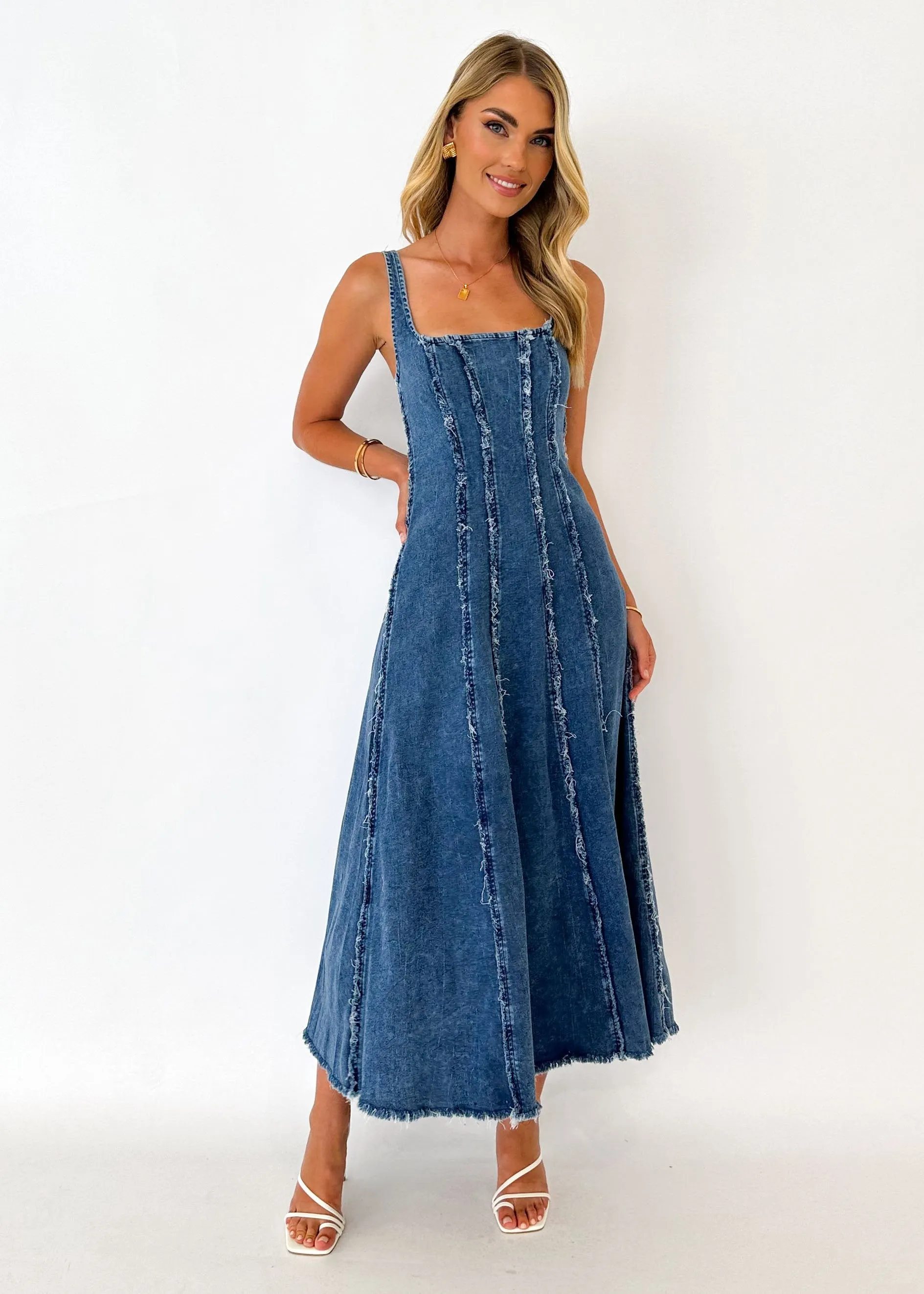 Neeva Stretch Denim Midi Dress - Dark Blue sold by Gingham & Heels product image thumbnail 5