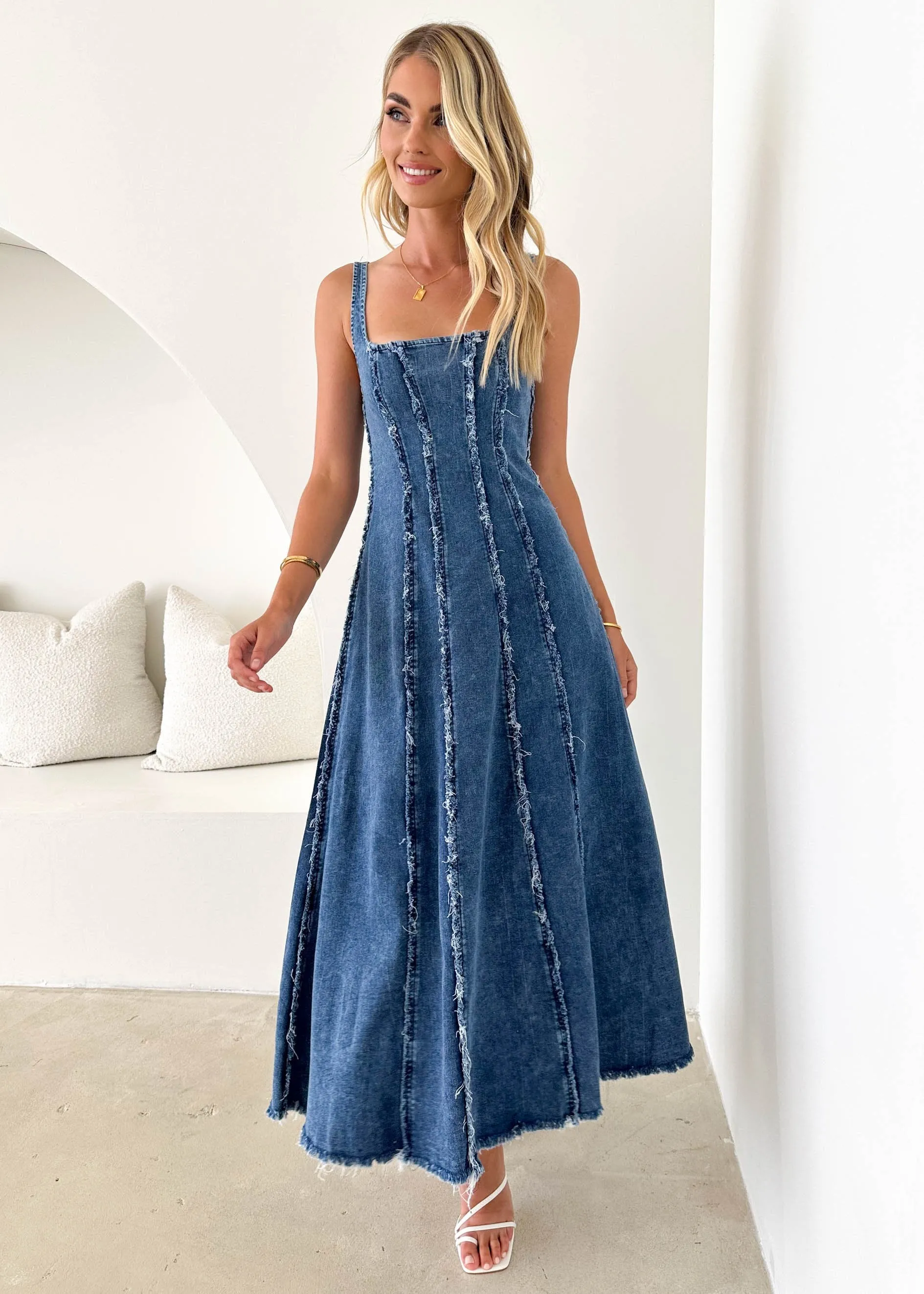 Neeva Stretch Denim Midi Dress - Dark Blue sold by Gingham & Heels product image thumbnail 3