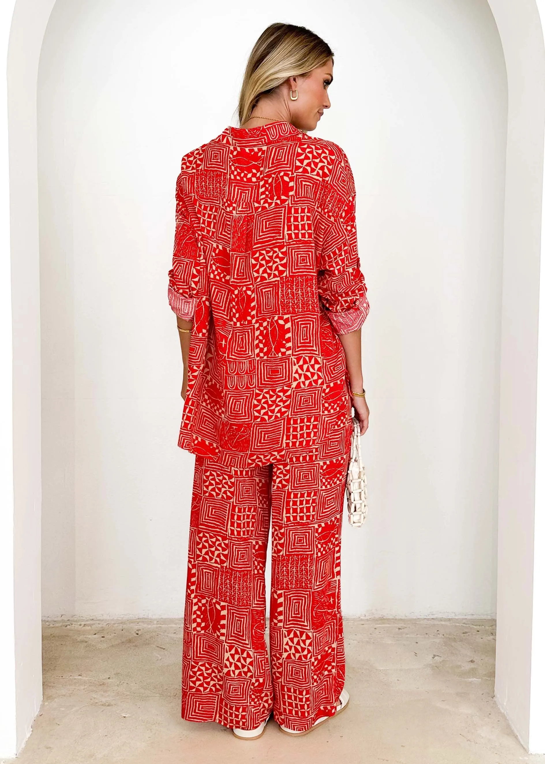 Evita Shirt - Red Abstract sold by Gingham & Heels product image thumbnail 5