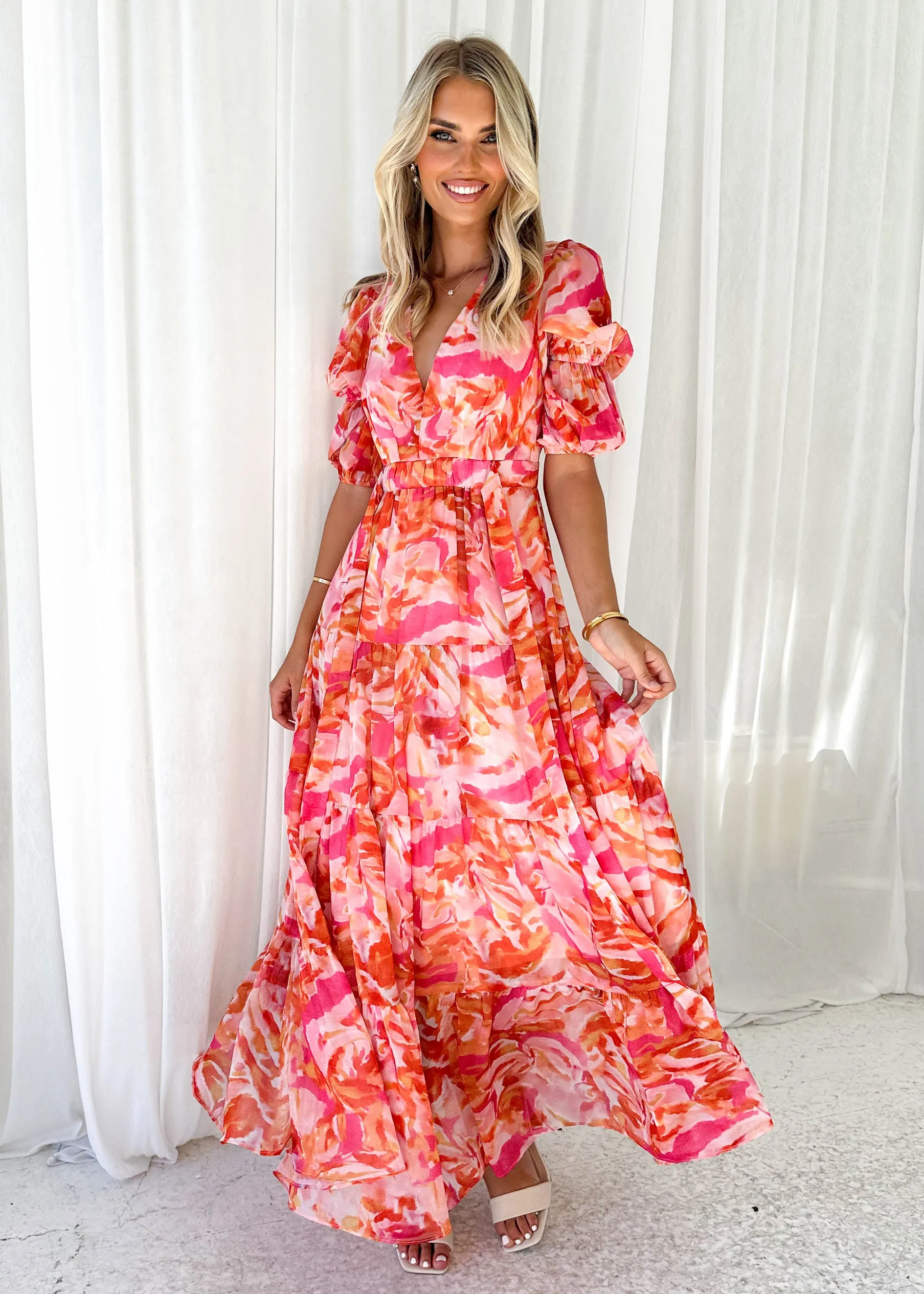 Armella Maxi Dress - Peach Swirl sold by Gingham & Heels product image thumbnail 5